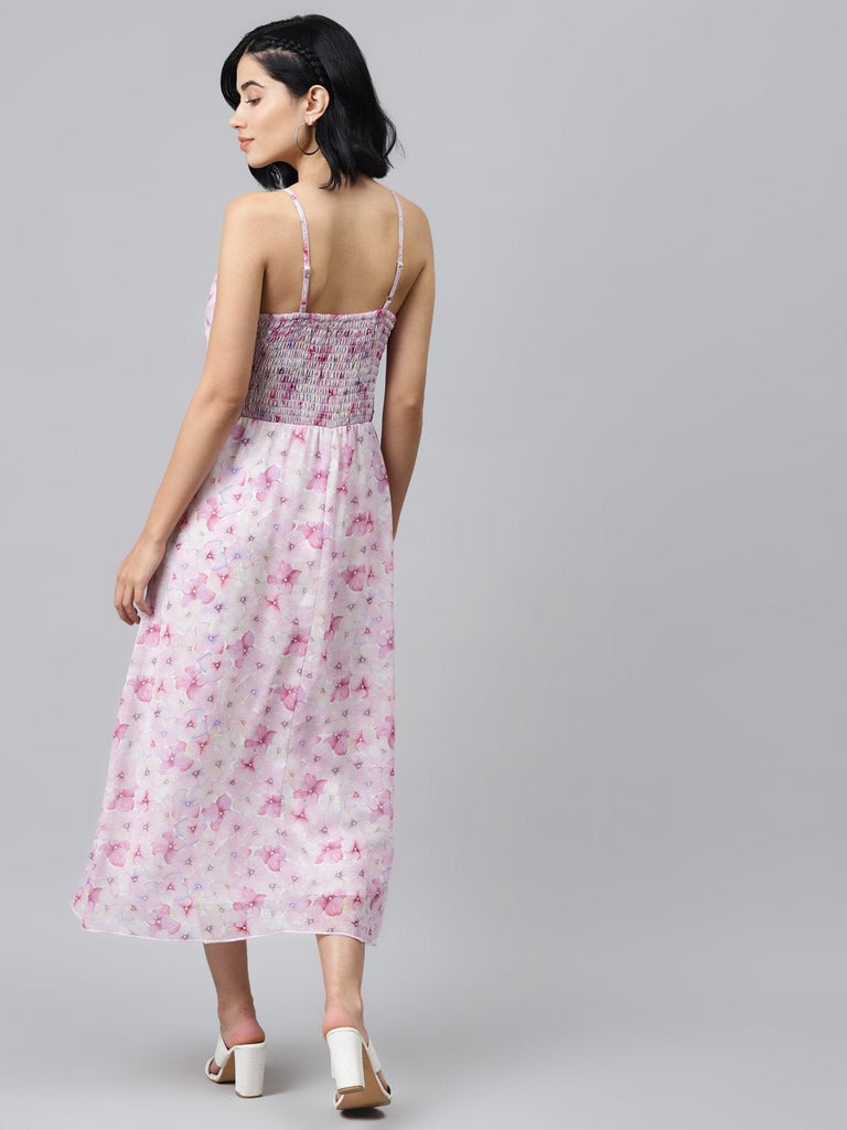 Women's Pink Floral Strappy Midi Dress