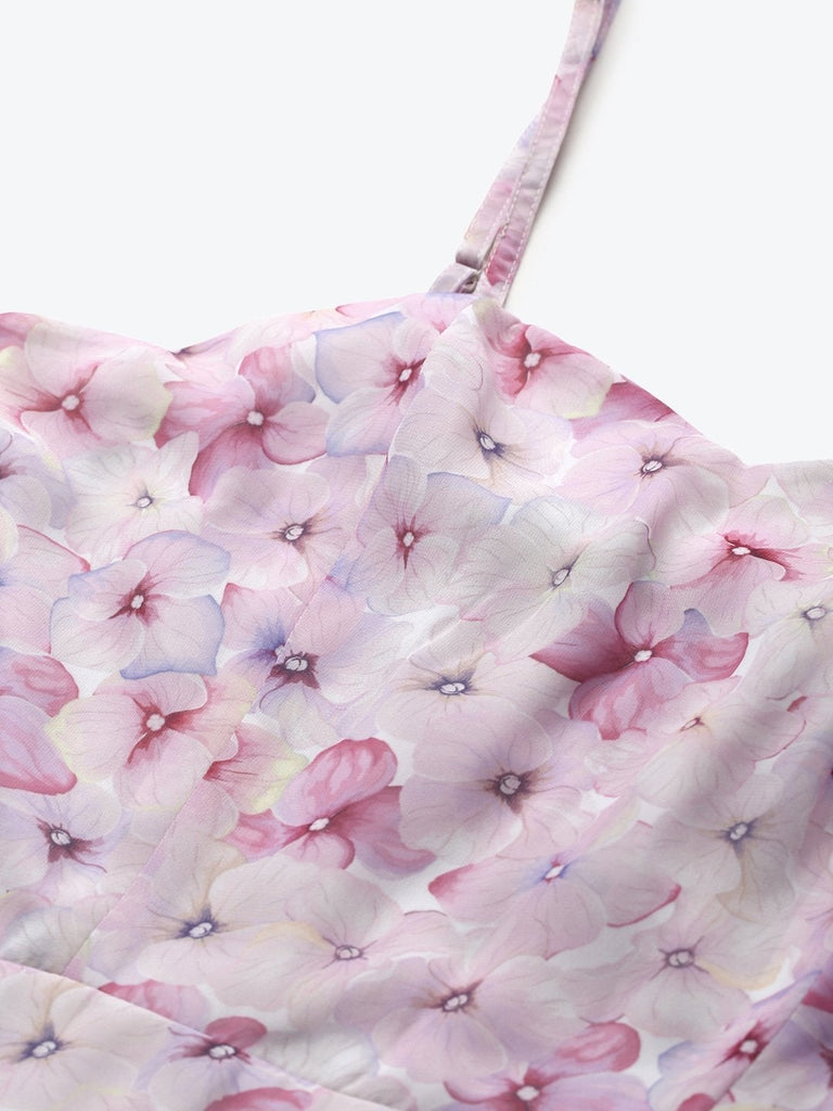 Women's Pink Floral Strappy Midi Dress