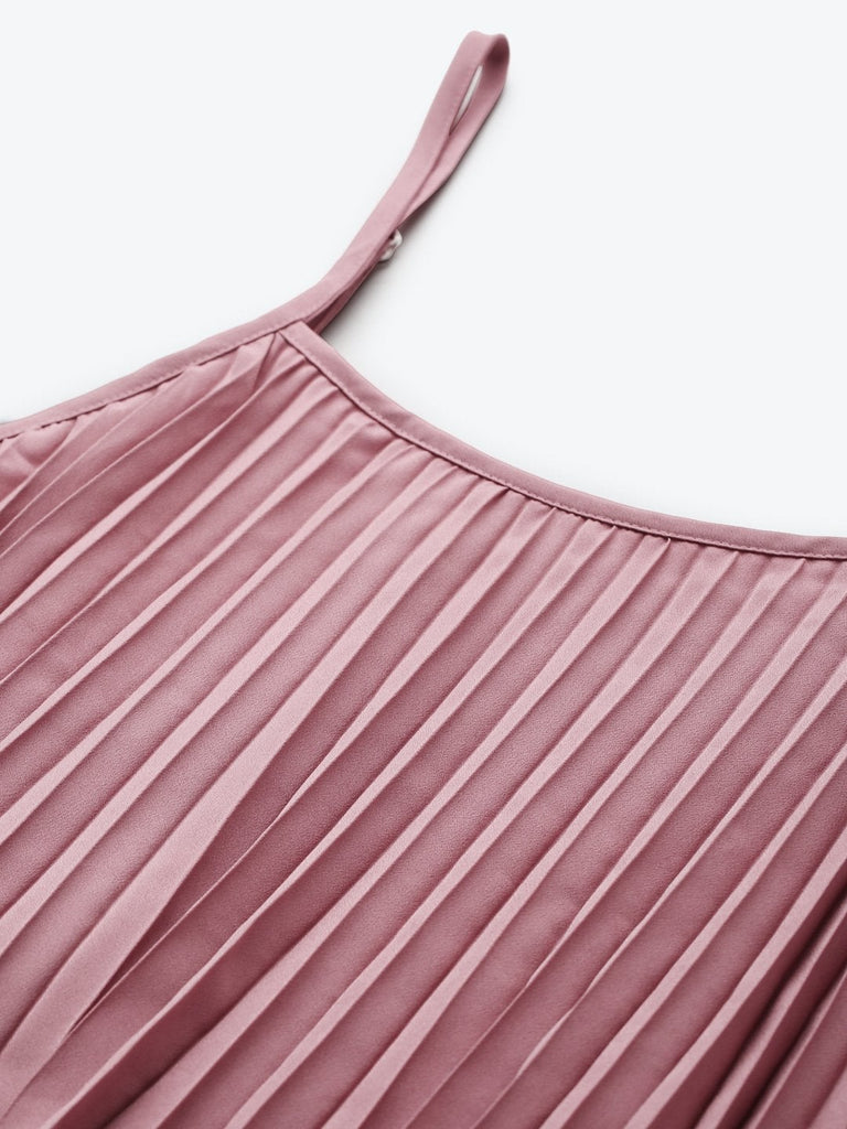 Women's Baked Pink Strappy Pleated Maxi Dress
