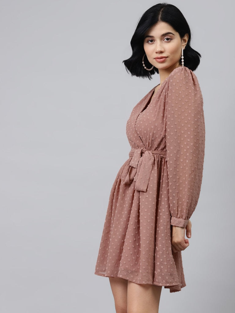 Women's Dusty Pink Wrap Full Sleeves Dress