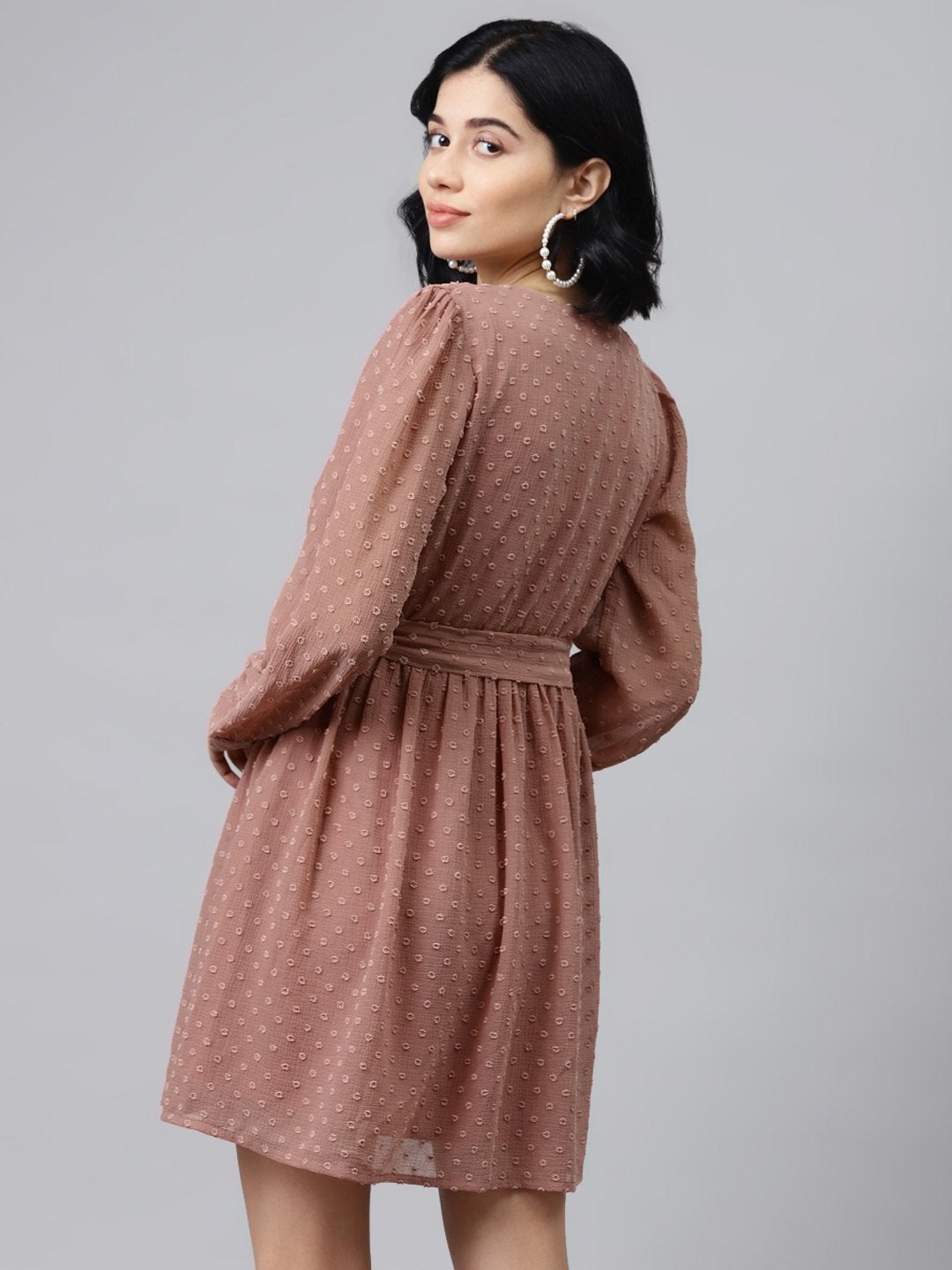 Women's Dusty Pink Wrap Full Sleeves Dress - SASSAFRAS