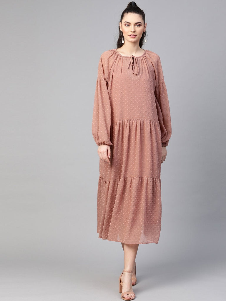 Women's Dusty Pink Tiered Maxi Dress With Inner