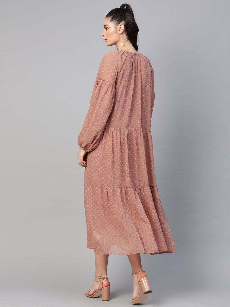 Women's Dusty Pink Tiered Maxi Dress With Inner