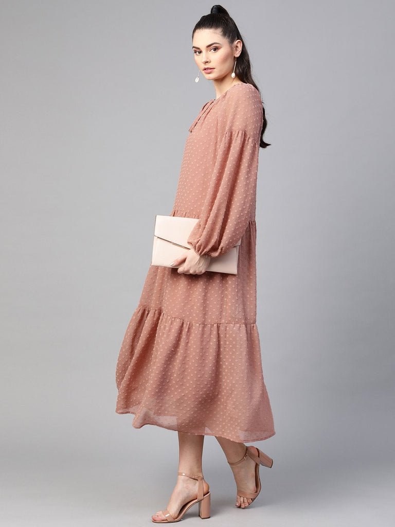 Women's Dusty Pink Tiered Maxi Dress With Inner