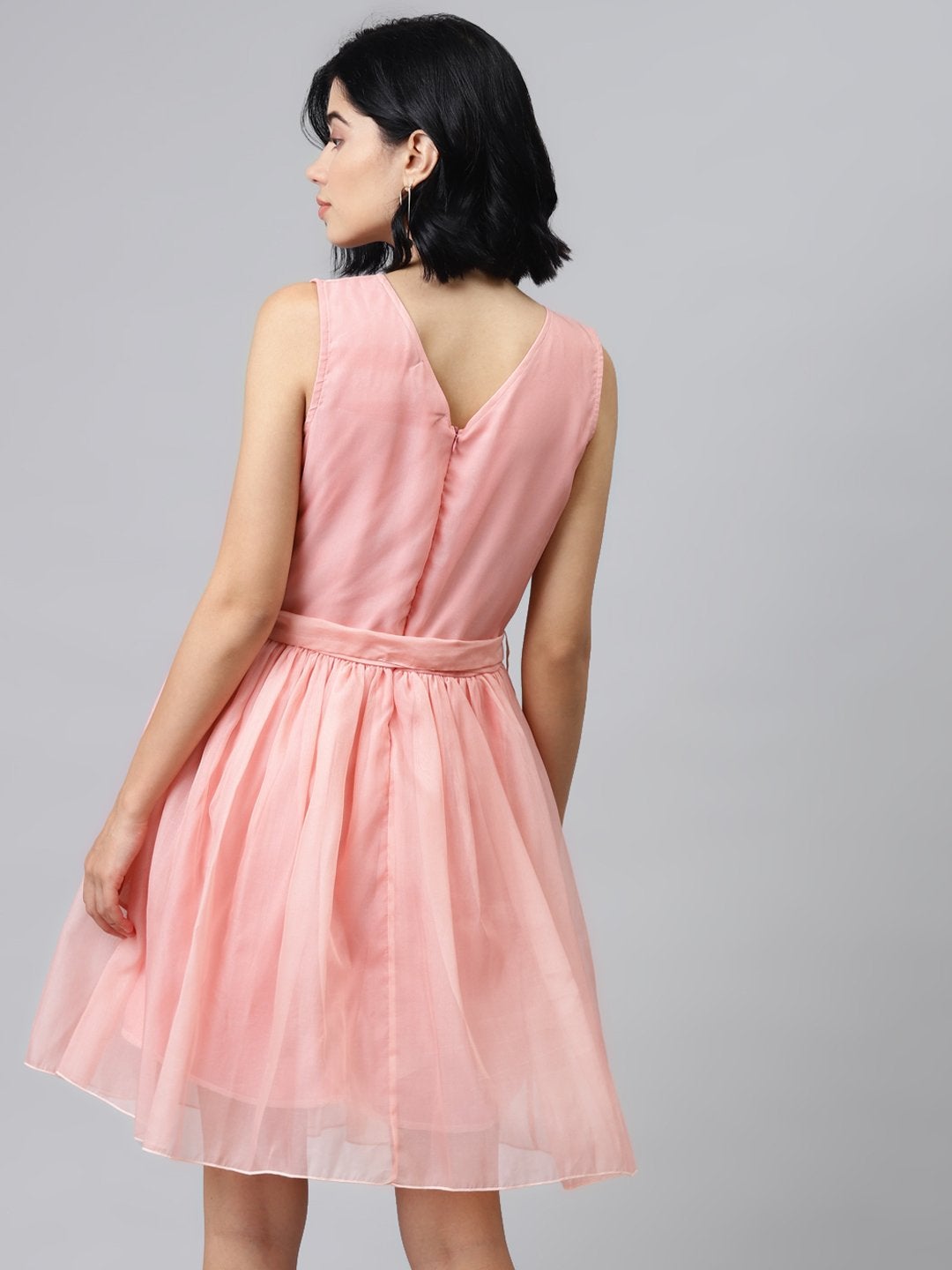 Women's Pastel Pink Sleevelees Belted Mini Dress - SASSAFRAS