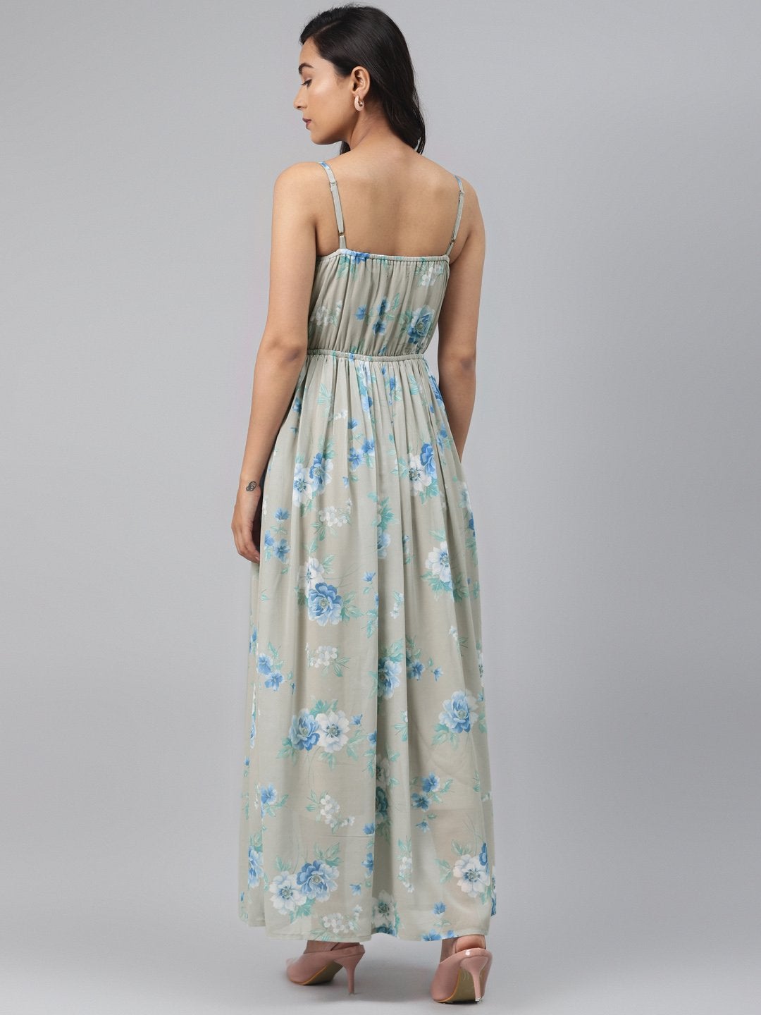 Women's Olive Floral Front Cut Out Maxi Dress - SASSAFRAS