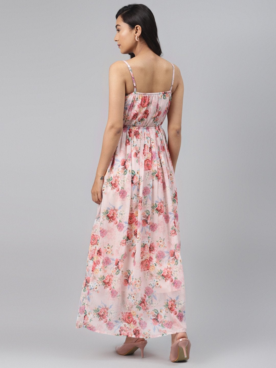 Women's Peach Floral Front Cut Out Maxi Dress - SASSAFRAS