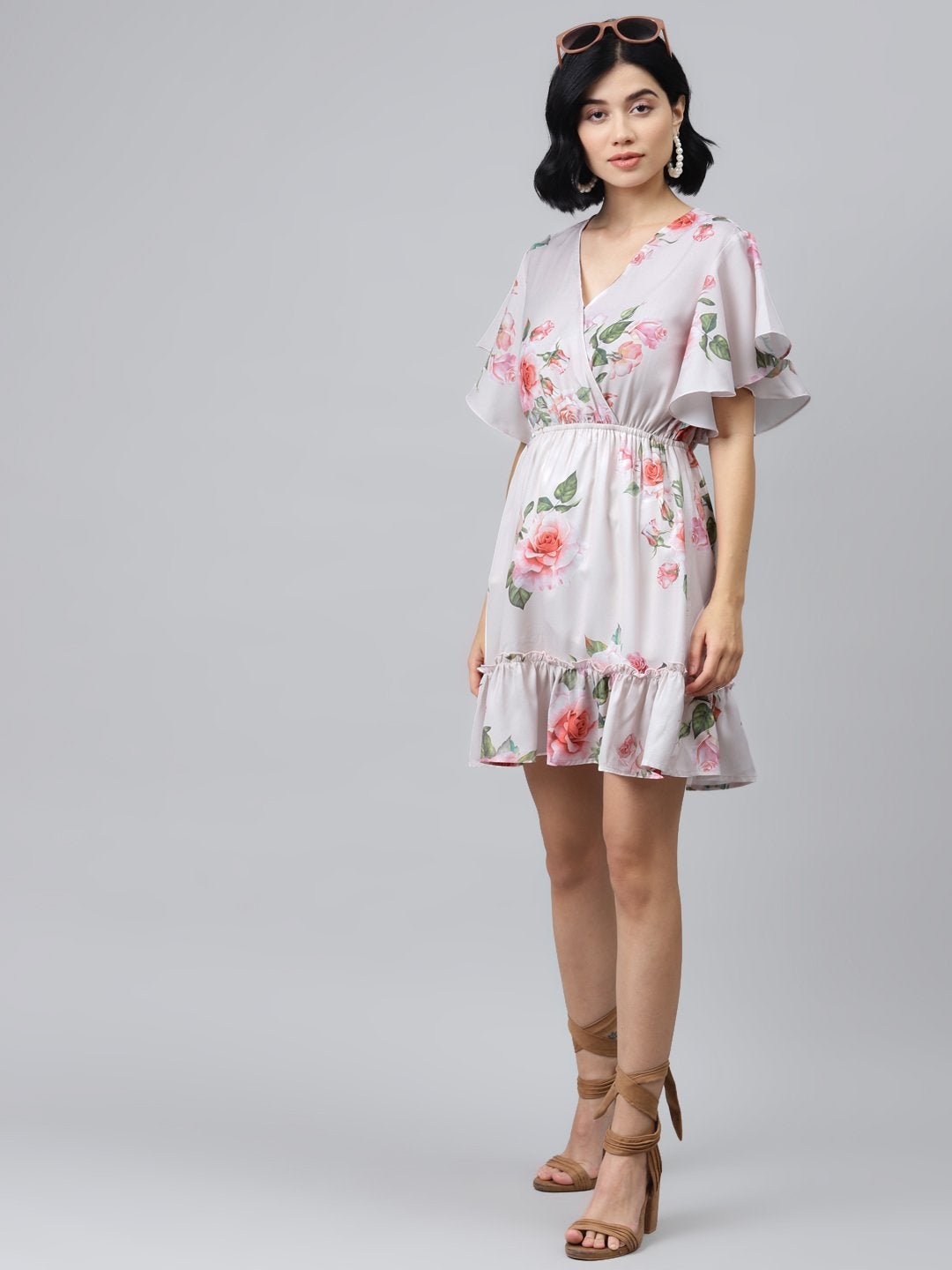 Women's Nude Floral Wrap Fit & Flare Dress - SASSAFRAS