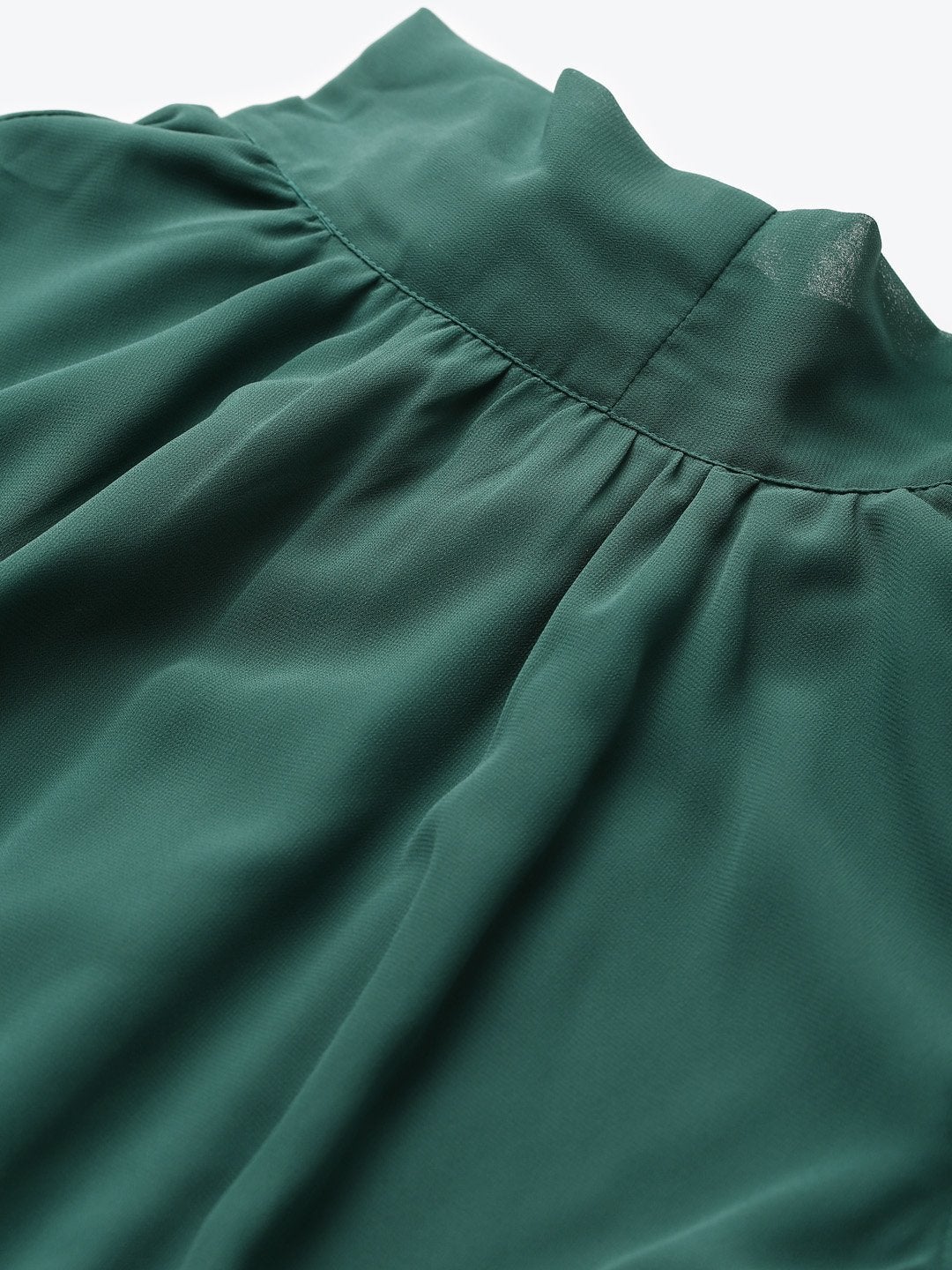 Women's Emerald Green Neck Tie-Up Pleated Dress - SASSAFRAS