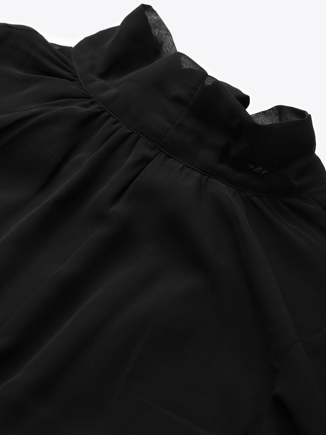 Women's Black Neck Tie-Up Pleated Dress - SASSAFRAS