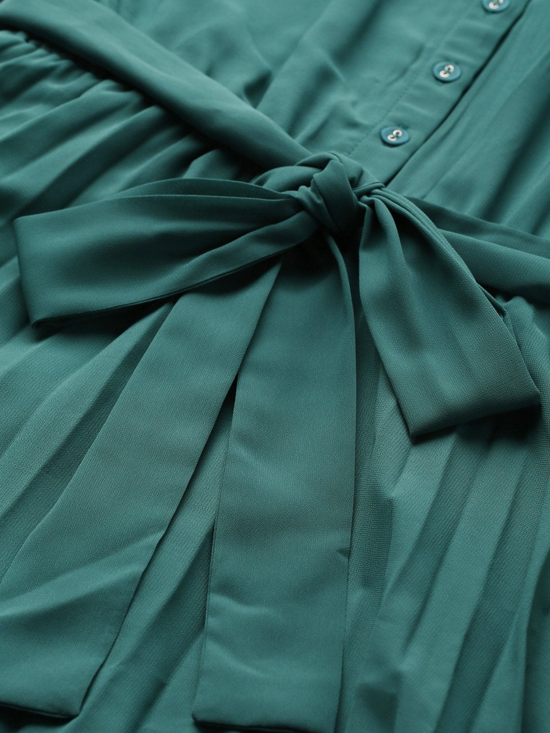 Women's Emerald Green Pleated Midi Dress - SASSAFRAS