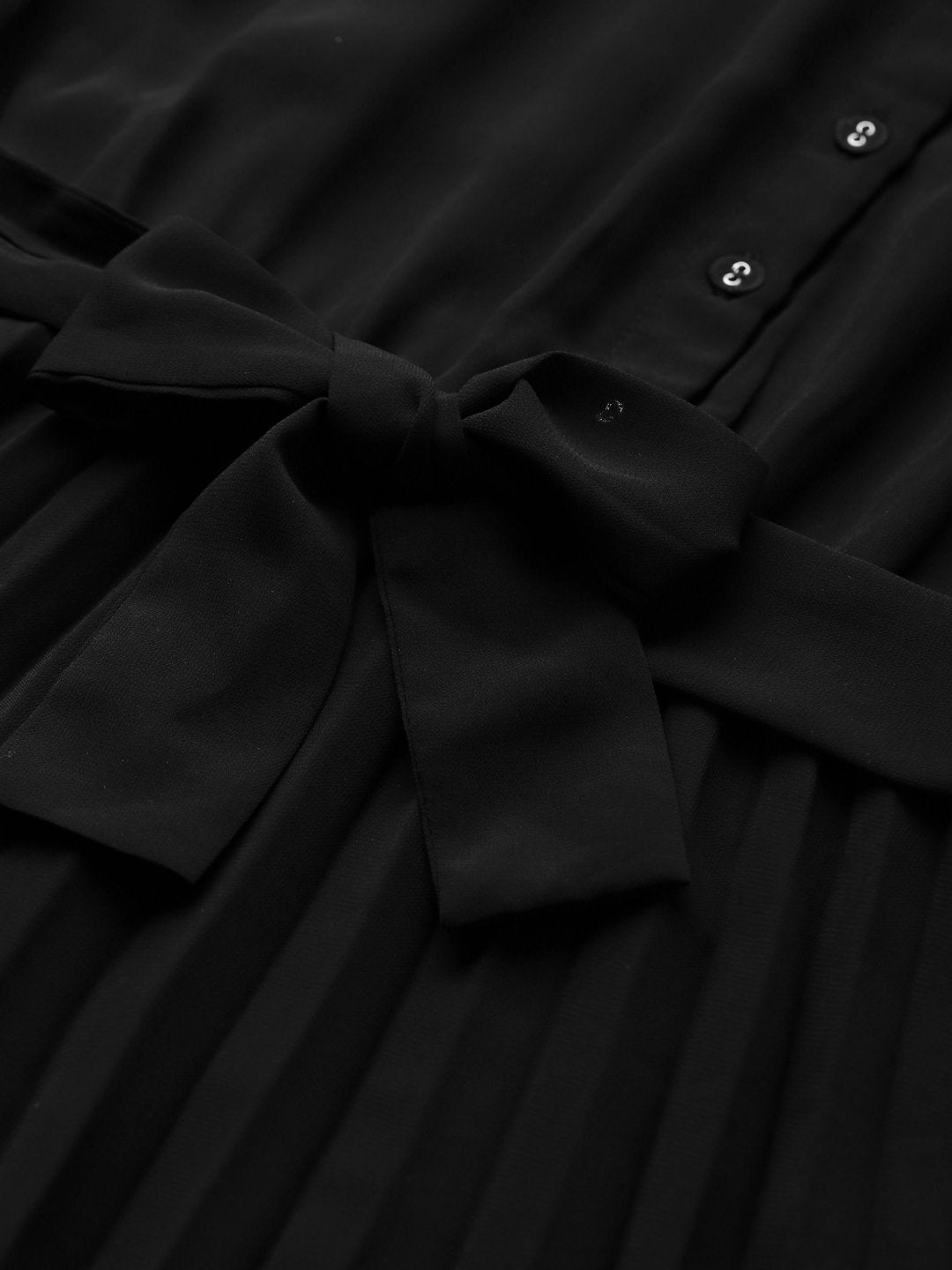 Women's Black Pleated Midi Dress - SASSAFRAS