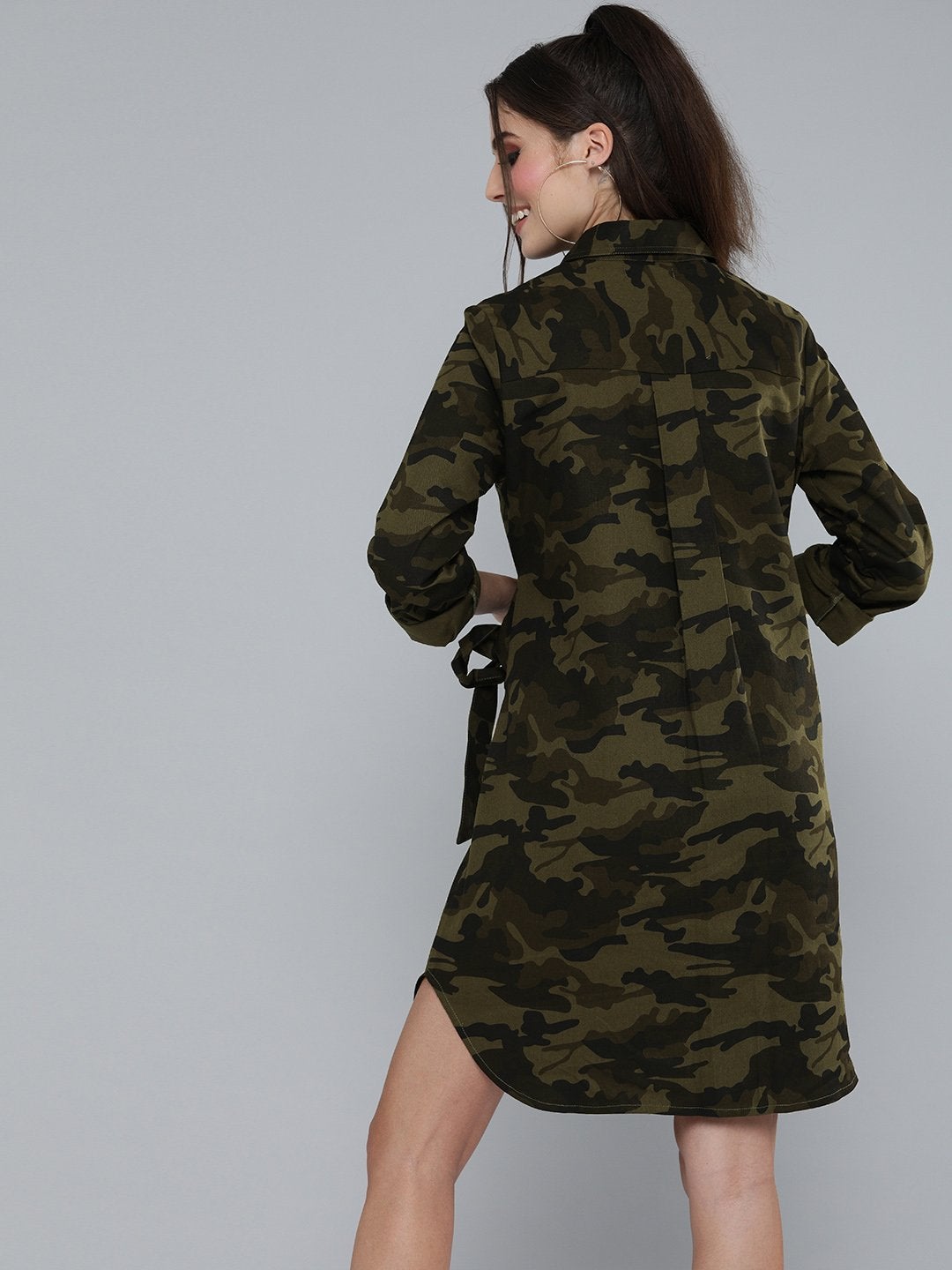 Women's Camouflage Print Shirt Dress - SASSAFRAS