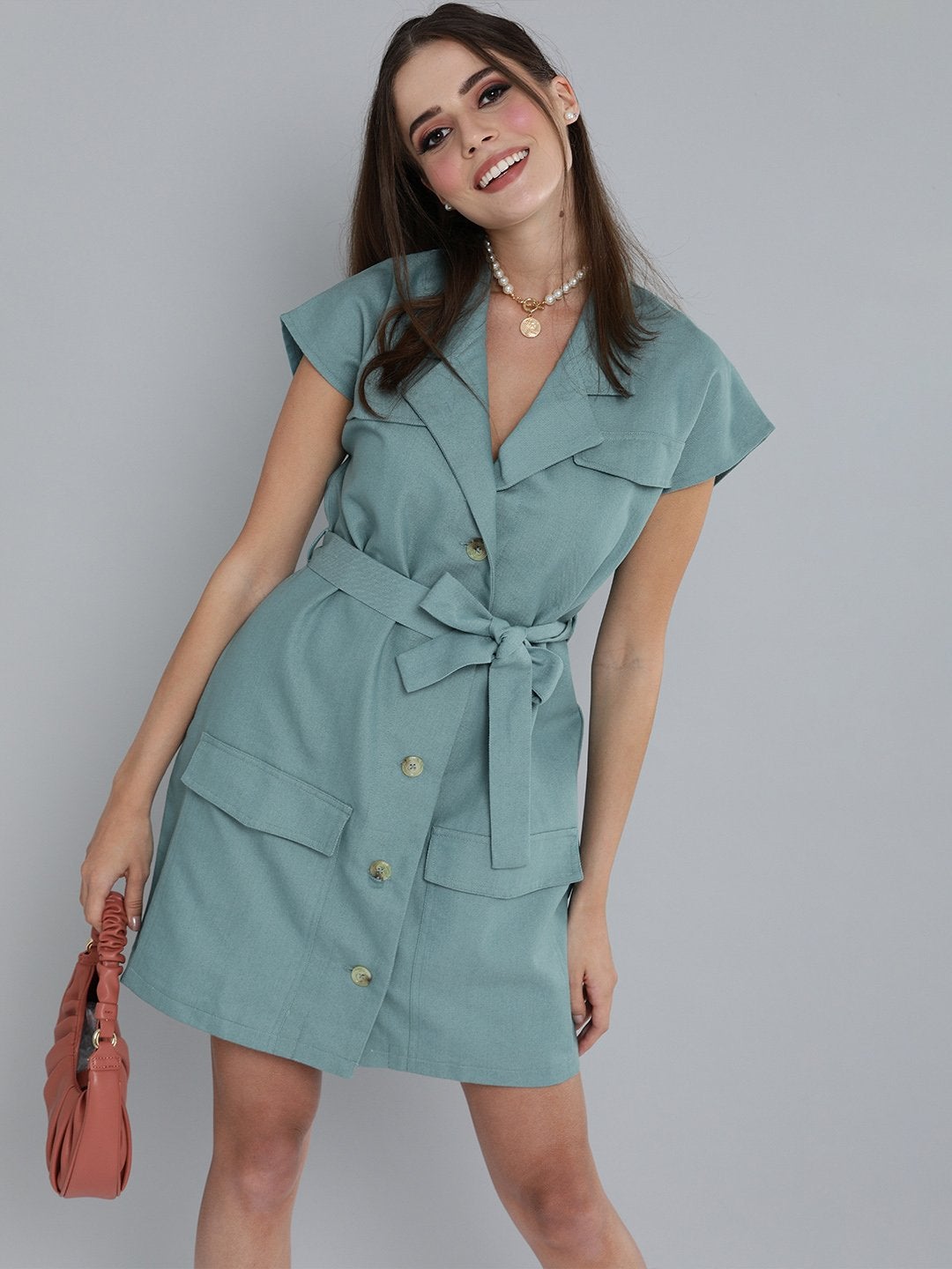 Women's Sea Green Blazer Dress - SASSAFRAS