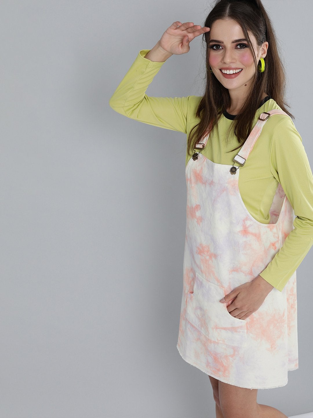 Women's Peach & Purple Tie-Dye Pinafore Dress - SASSAFRAS