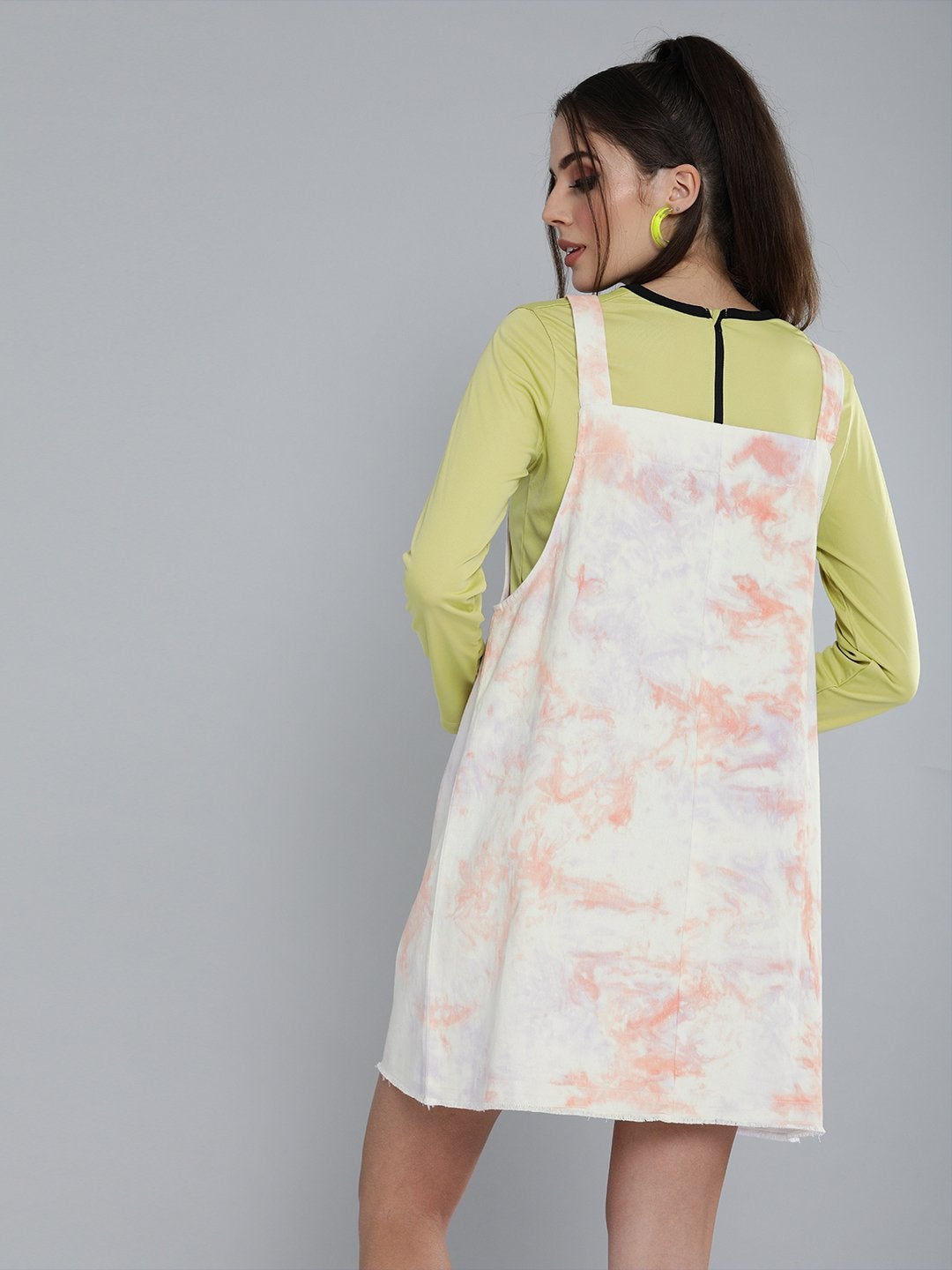 Women's Peach & Purple Tie-Dye Pinafore Dress - SASSAFRAS