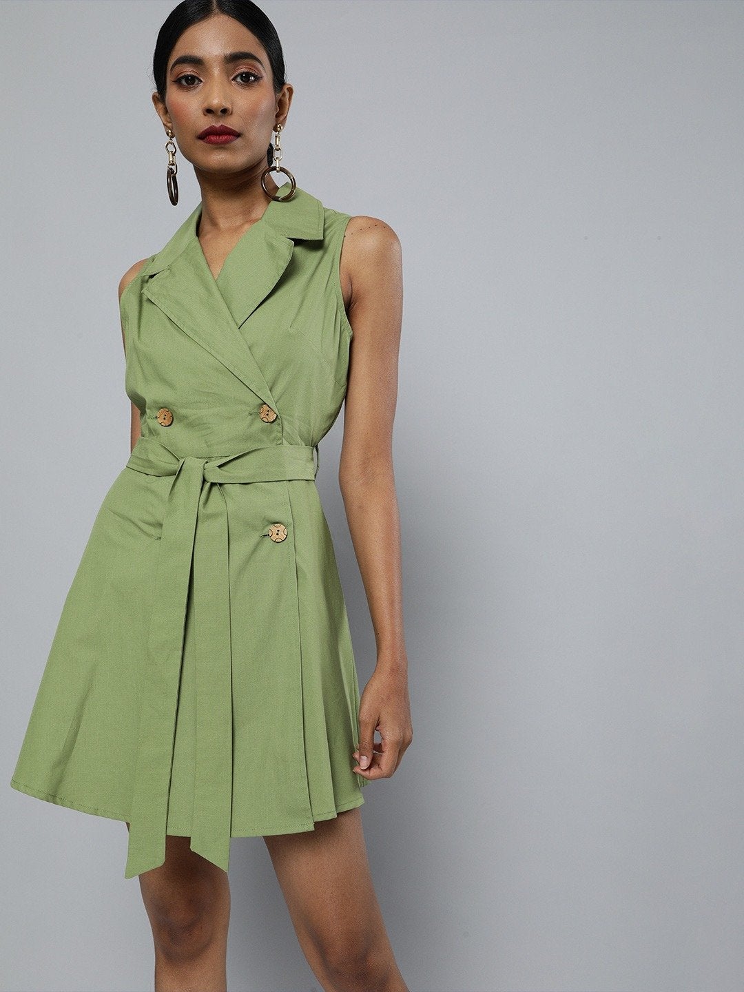 Women's Olive Belted Blazer Mini Dress - SASSAFRAS