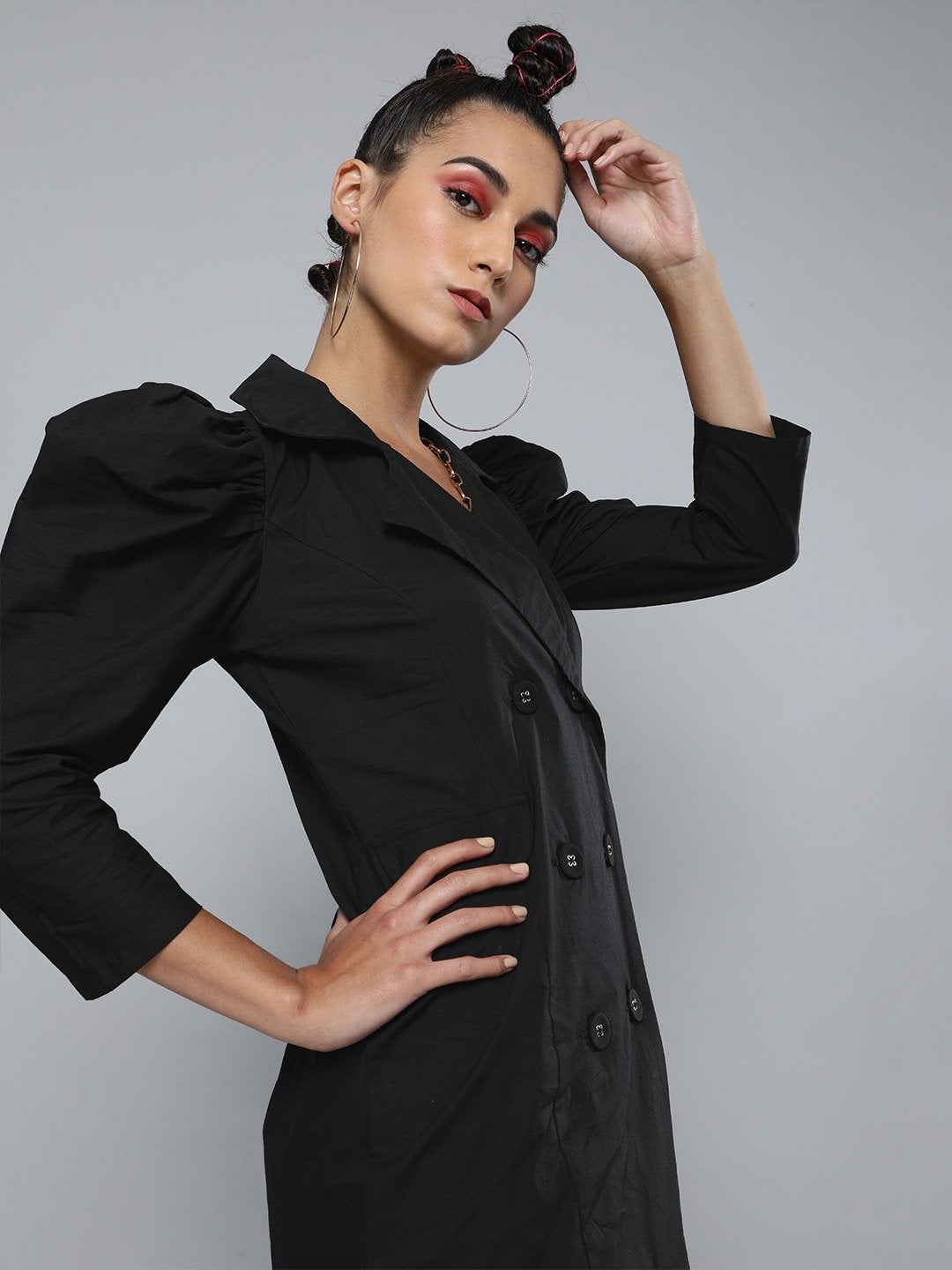 Women's Black Poplin Belted Blazer Dress - SASSAFRAS