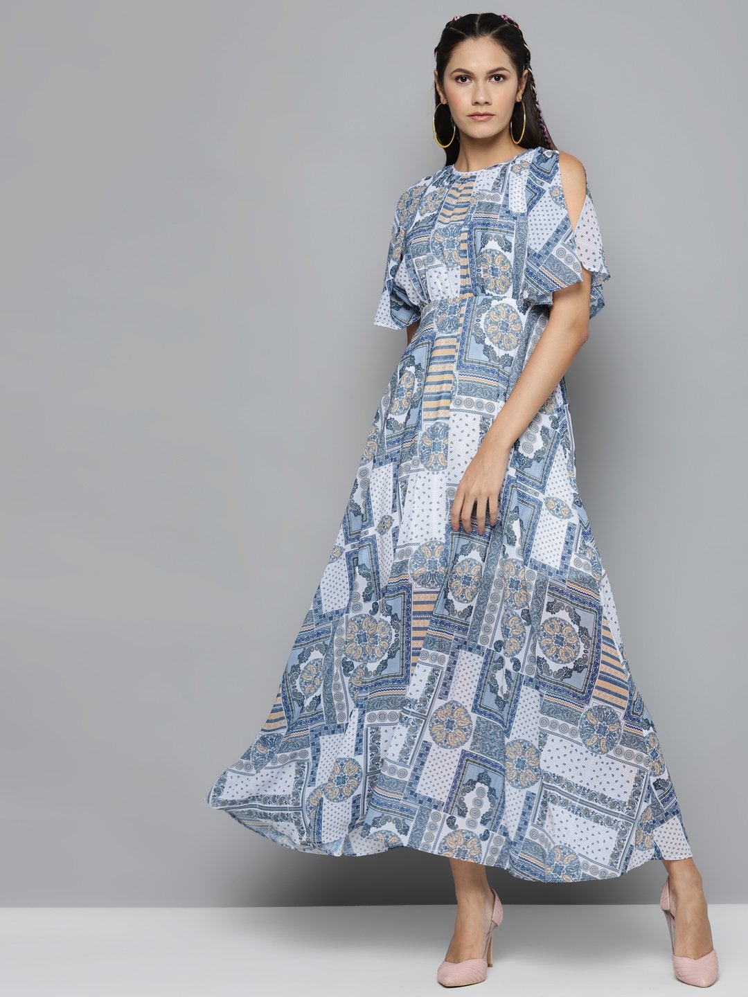 Women's Blue Patch Print Maxi Dress - SASSAFRAS