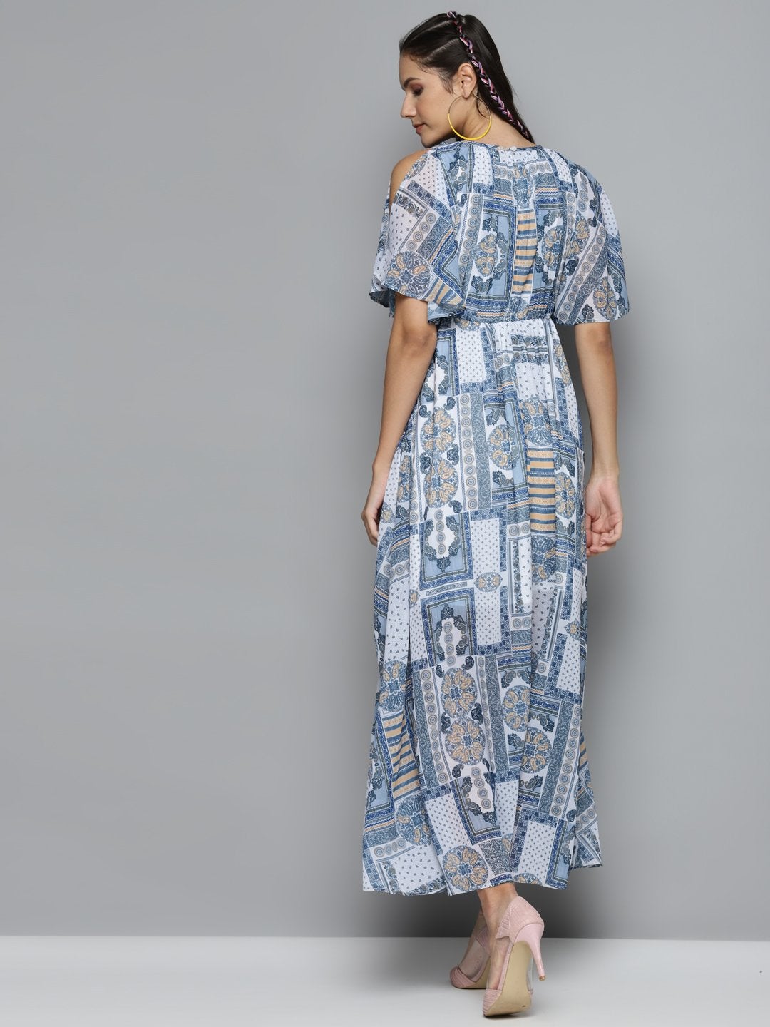 Women's Blue Patch Print Maxi Dress - SASSAFRAS