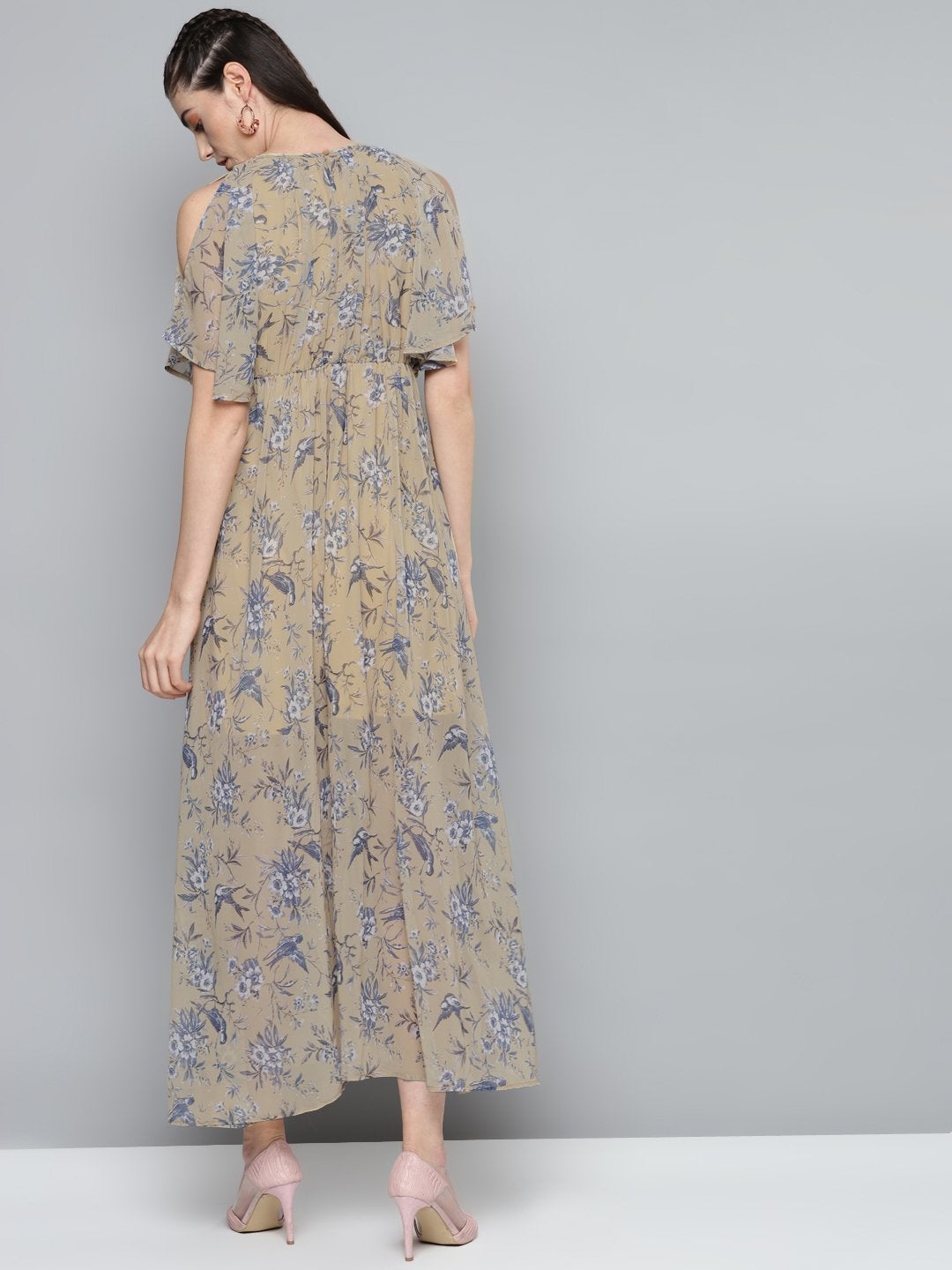 Women's Yellow Floral Print Maxi Dress - SASSAFRAS