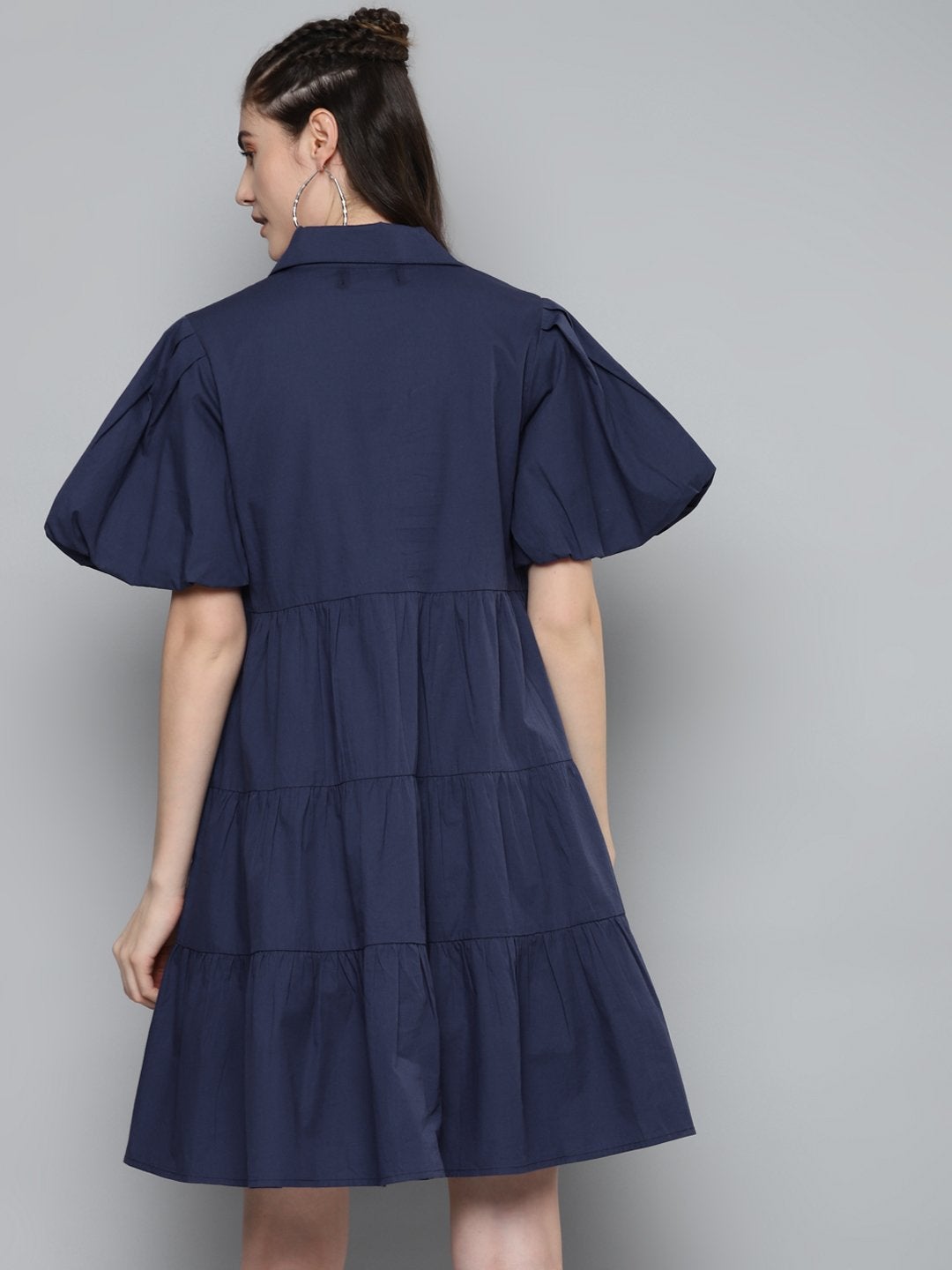 Women's Navy Tiered Shirt Dress - SASSAFRAS