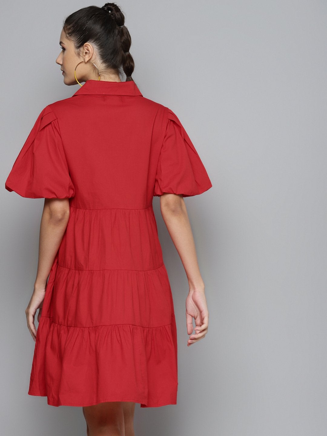 Women's Red Tiered Shirt Dress - SASSAFRAS