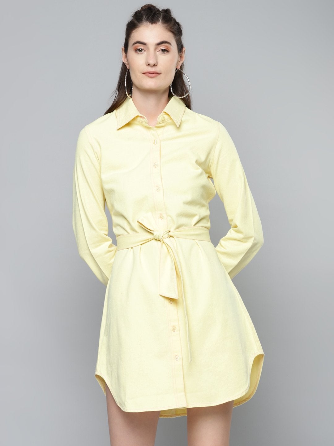 Women's Yellow Belted Shirt Dress - SASSAFRAS