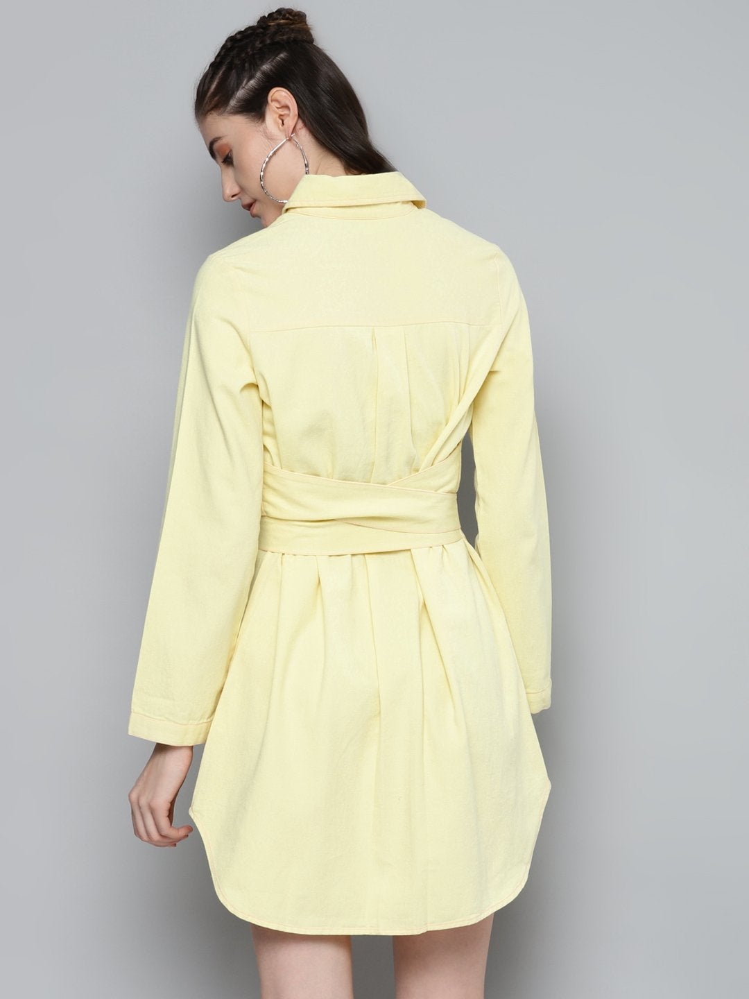 Women's Yellow Belted Shirt Dress - SASSAFRAS