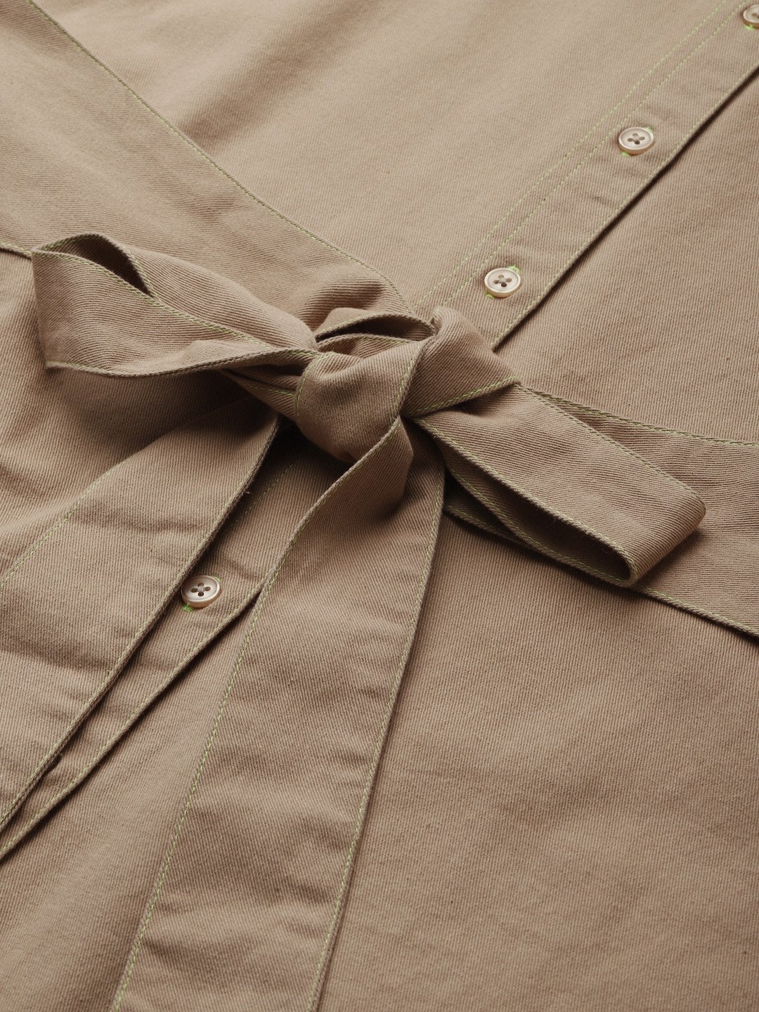 Women's Beige Belted Shirt Dress - SASSAFRAS