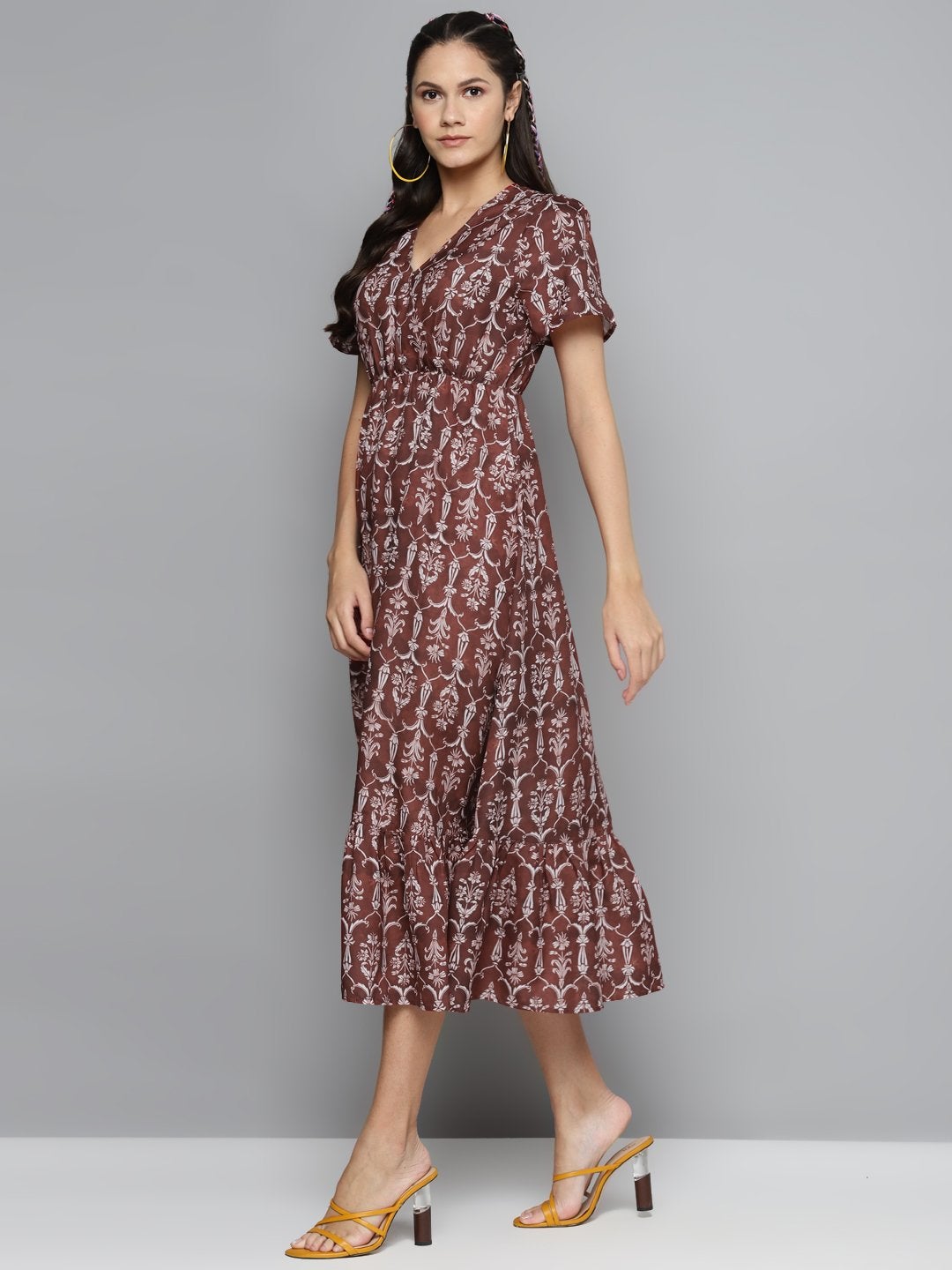 Women's Maroon Floral Wrap Frill Hem Maxi - SASSAFRAS