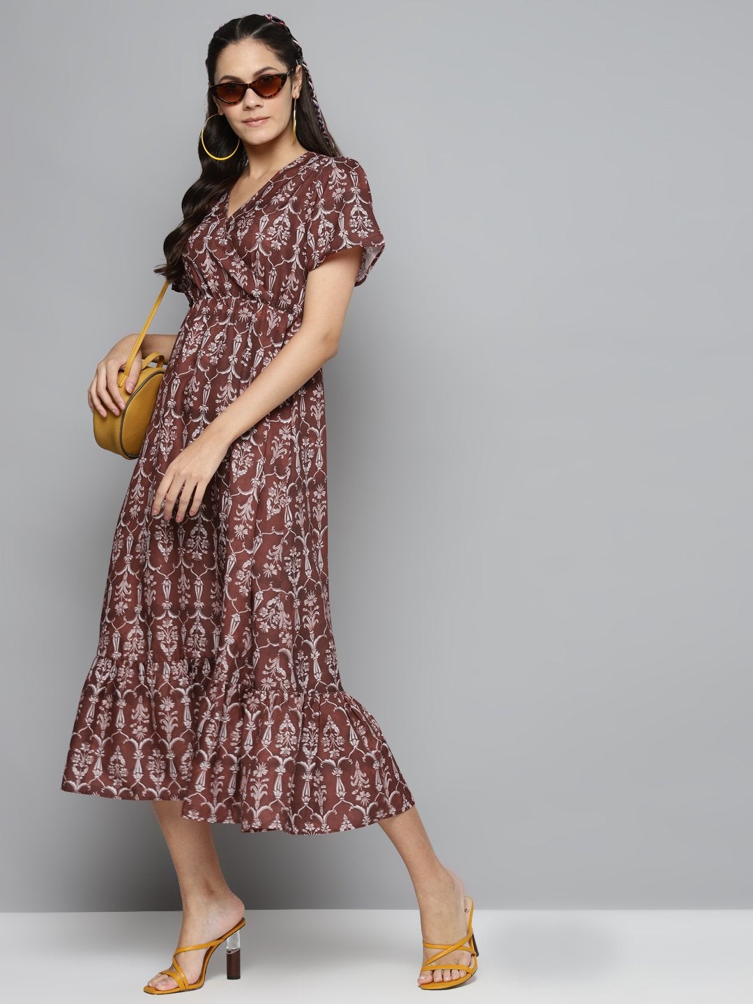 Women's Maroon Floral Wrap Frill Hem Maxi - SASSAFRAS