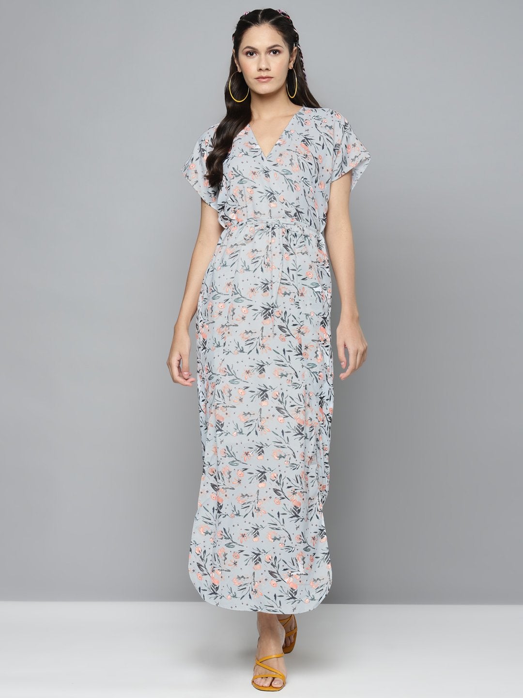 Women's White Floral Drawstring Maxi Dress - SASSAFRAS