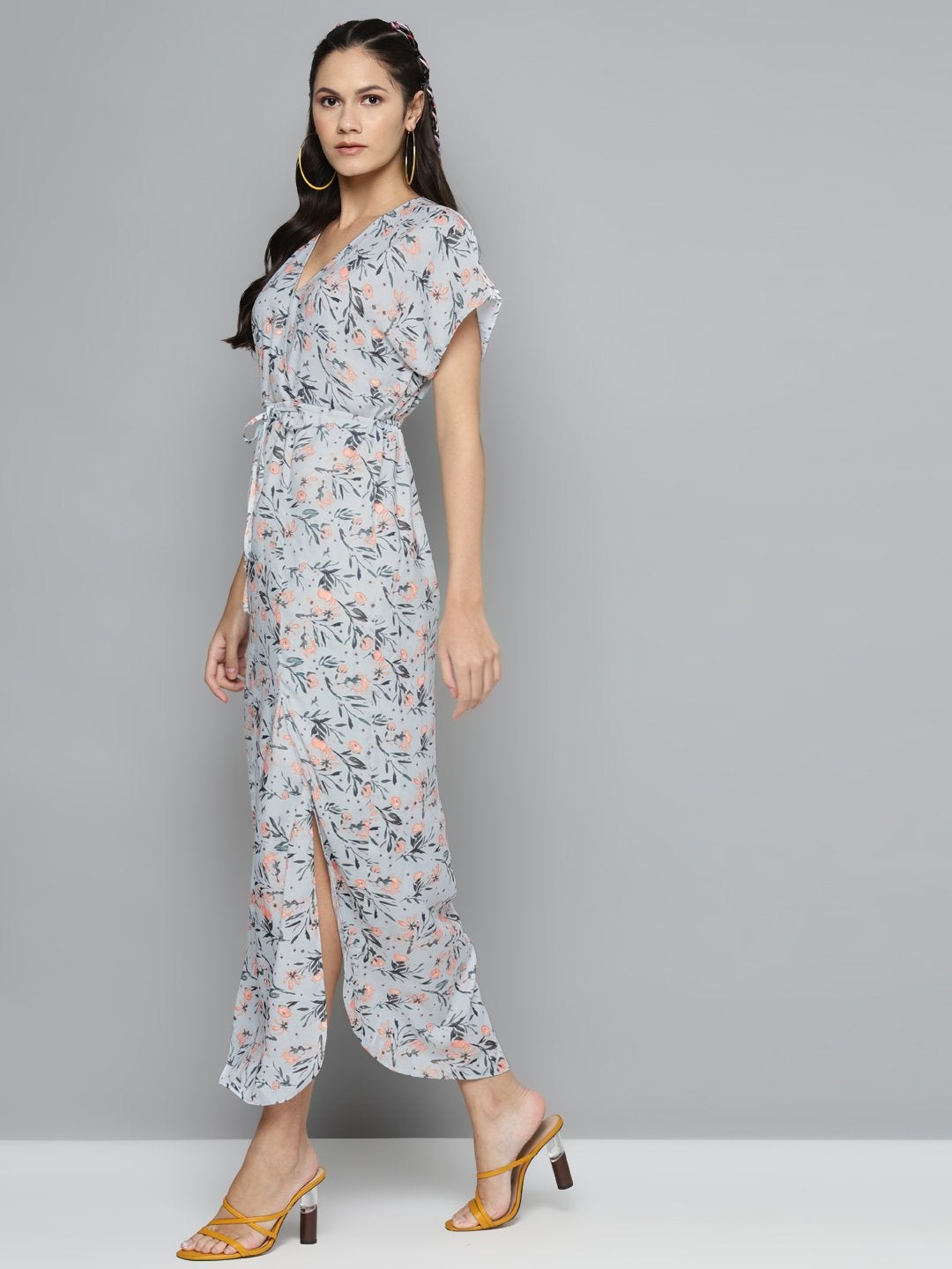 Women's White Floral Drawstring Maxi Dress - SASSAFRAS