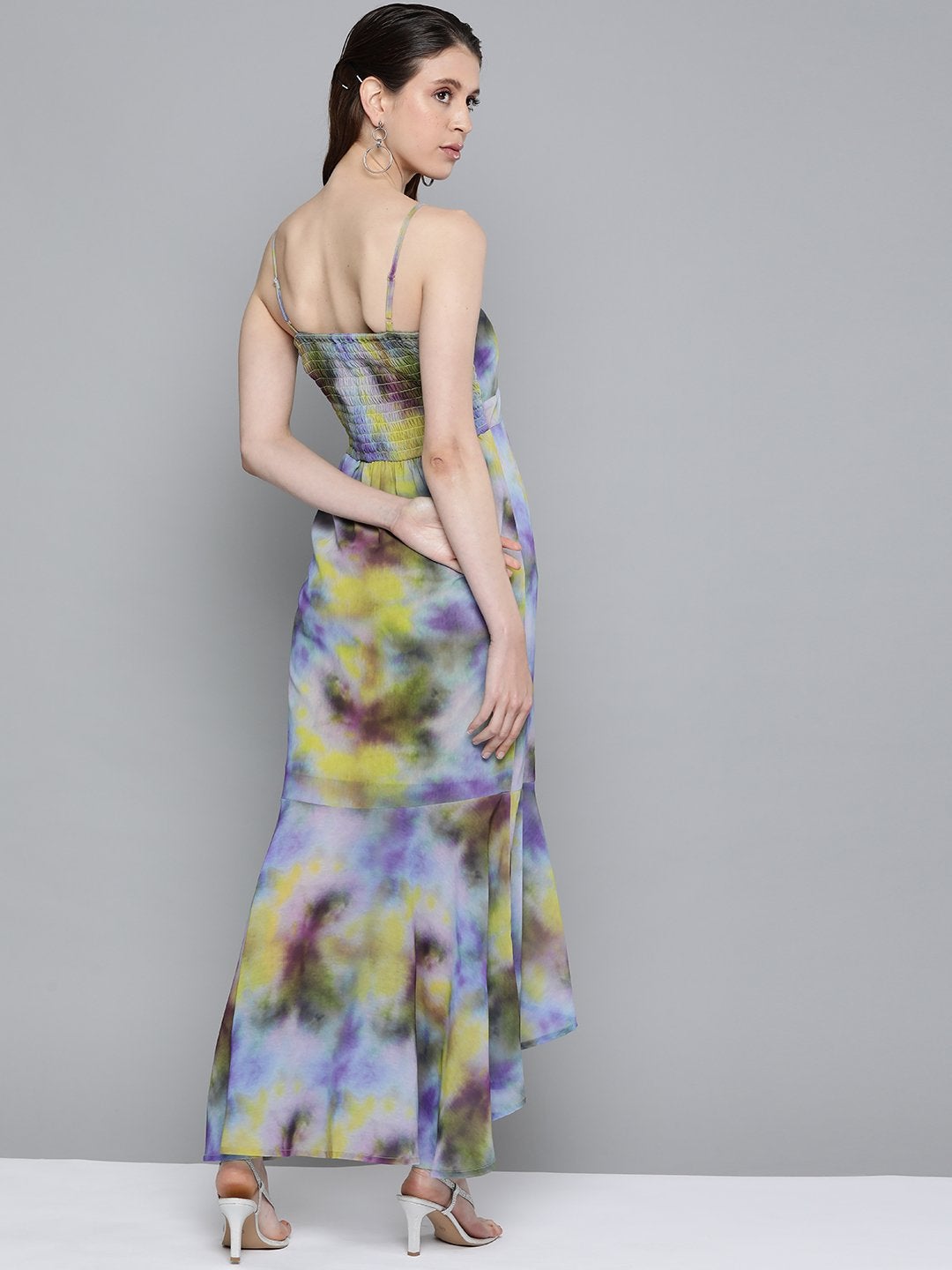 Women's Yellow & Purple Tie-Dye Print Strappy Maxi - SASSAFRAS