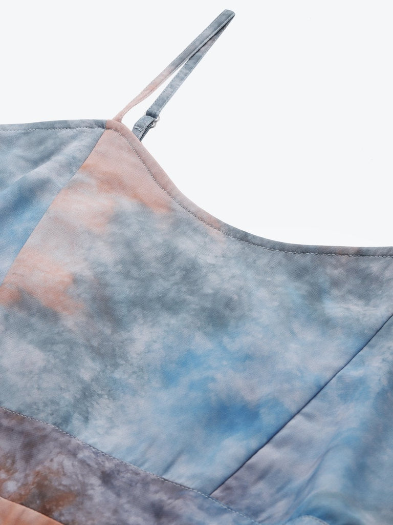 Women's Blue & Brown Tie-Dye Print Strappy Maxi