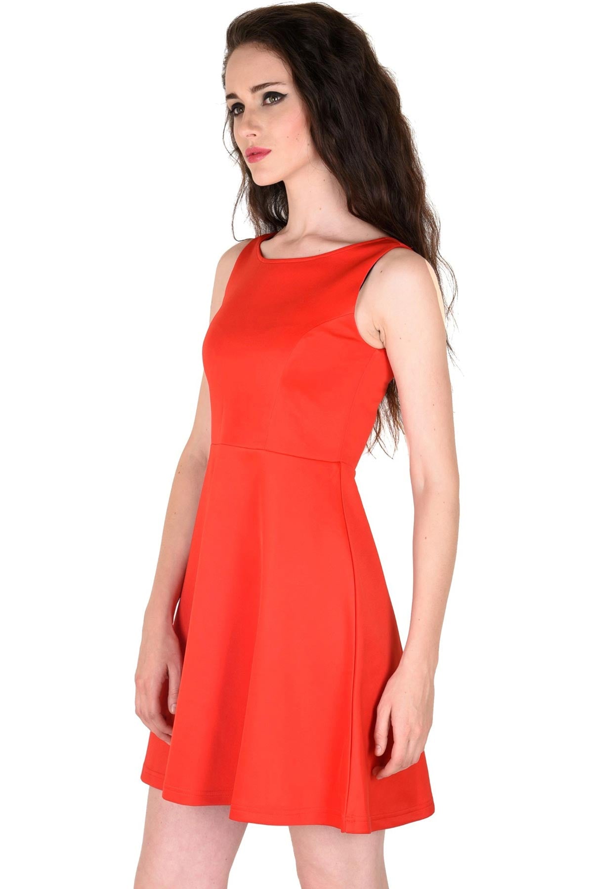 Women's Scuba Red Skater Dress - SASSAFRAS