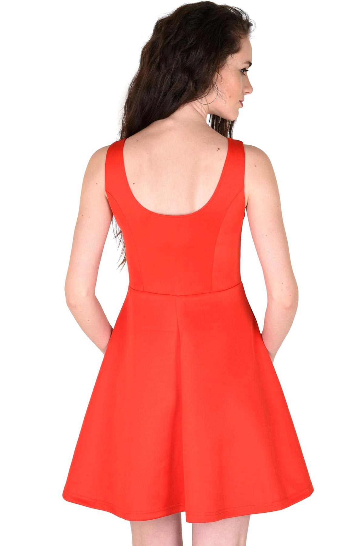 Women's Scuba Red Skater Dress - SASSAFRAS