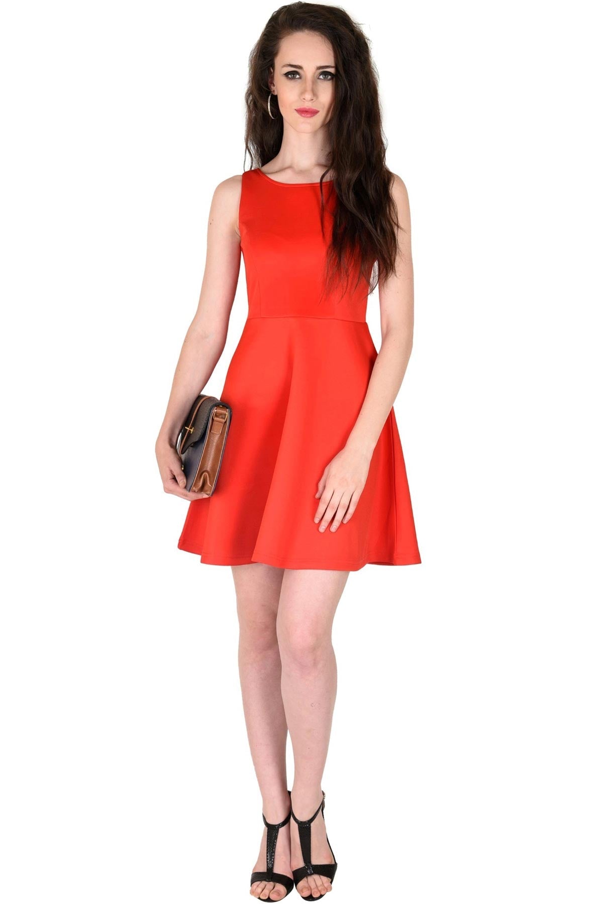 Women's Scuba Red Skater Dress - SASSAFRAS