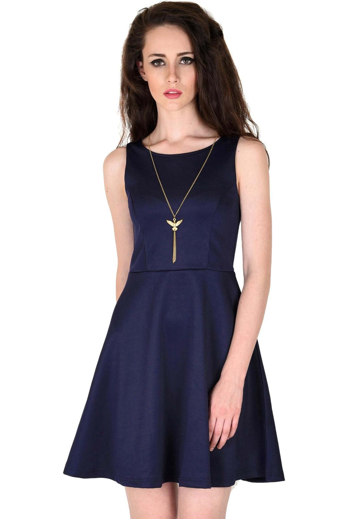 Women's Scuba Navy Skater Dress - SASSAFRAS