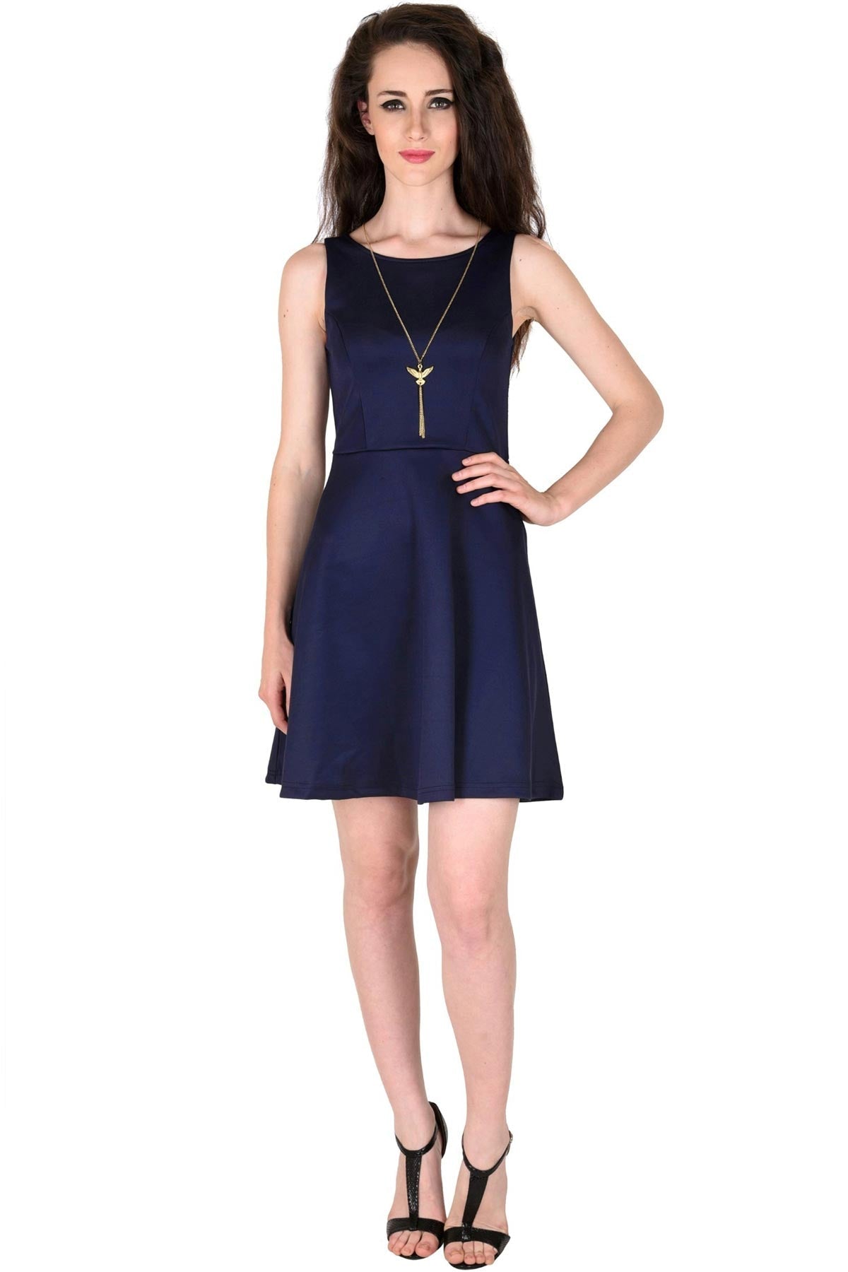 Women's Scuba Navy Skater Dress - SASSAFRAS