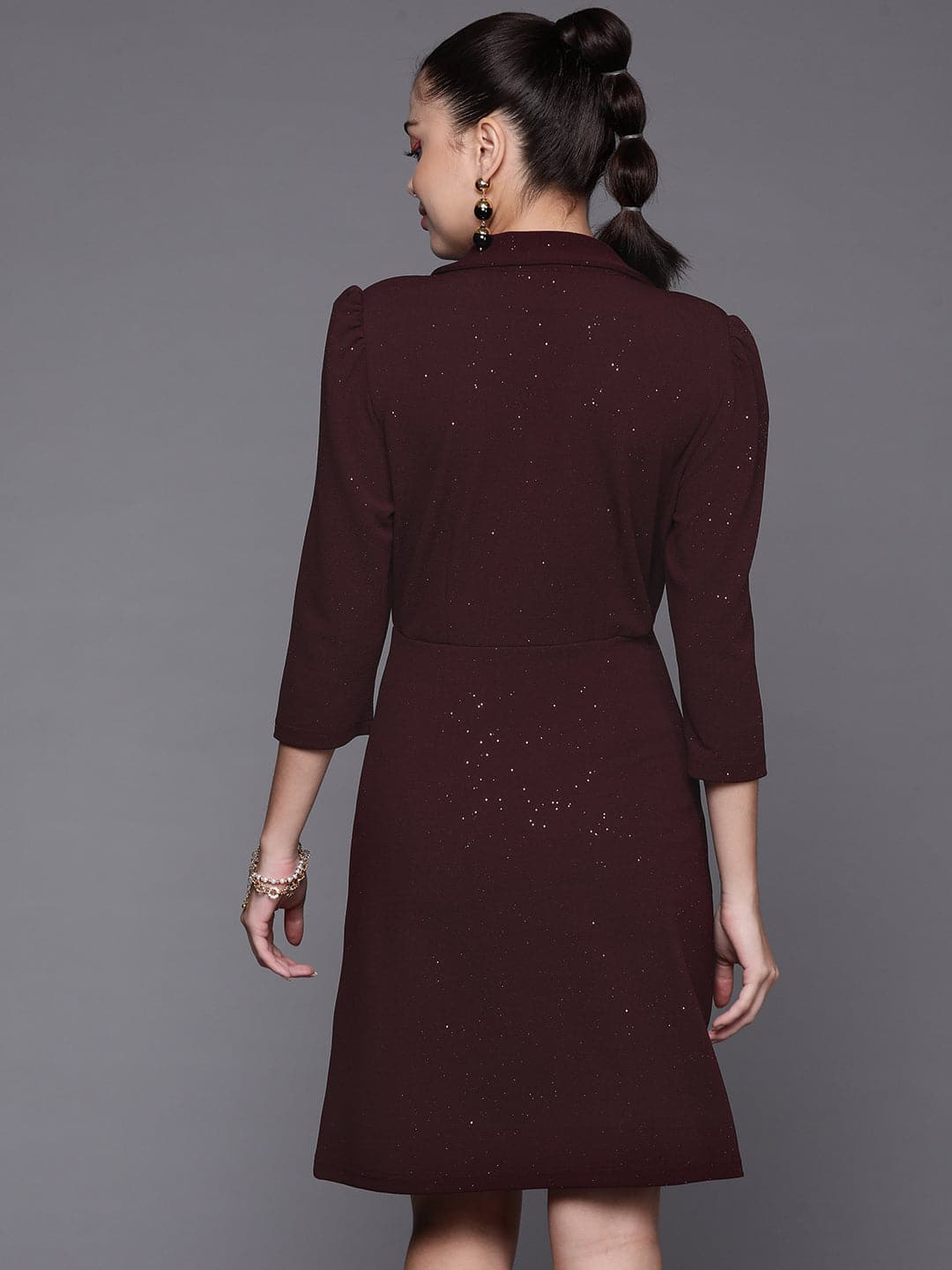 Women's Burgundy Shimmer Double Breasted Blazer Dress - Lyush