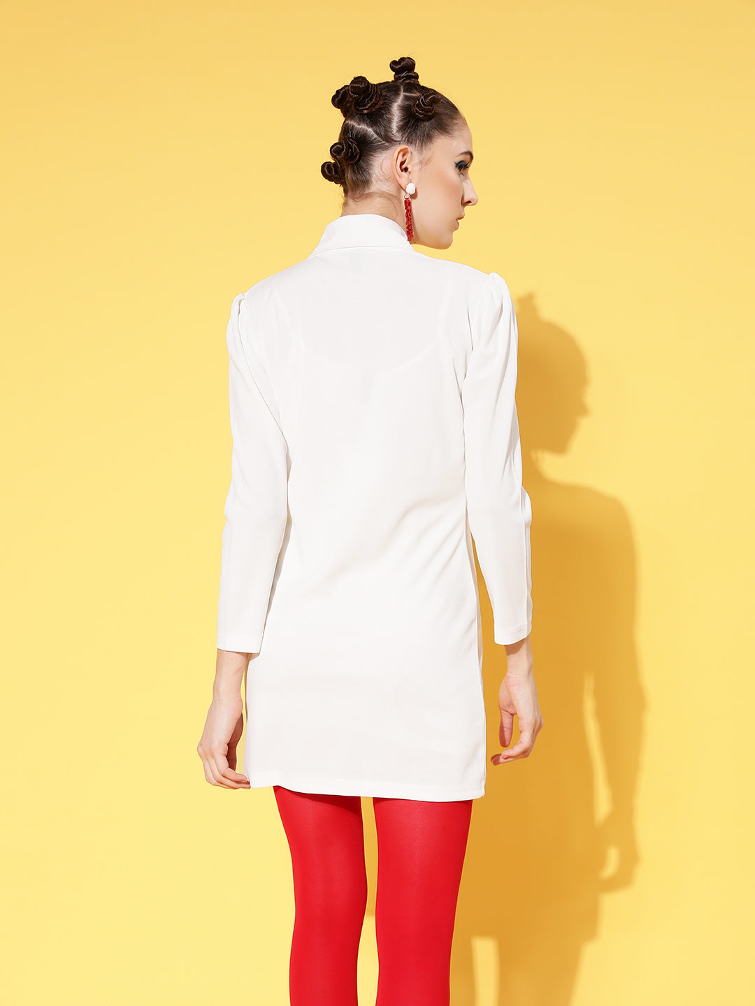 Women's White Cotton Double Breasted Blazer Dress - Lyush