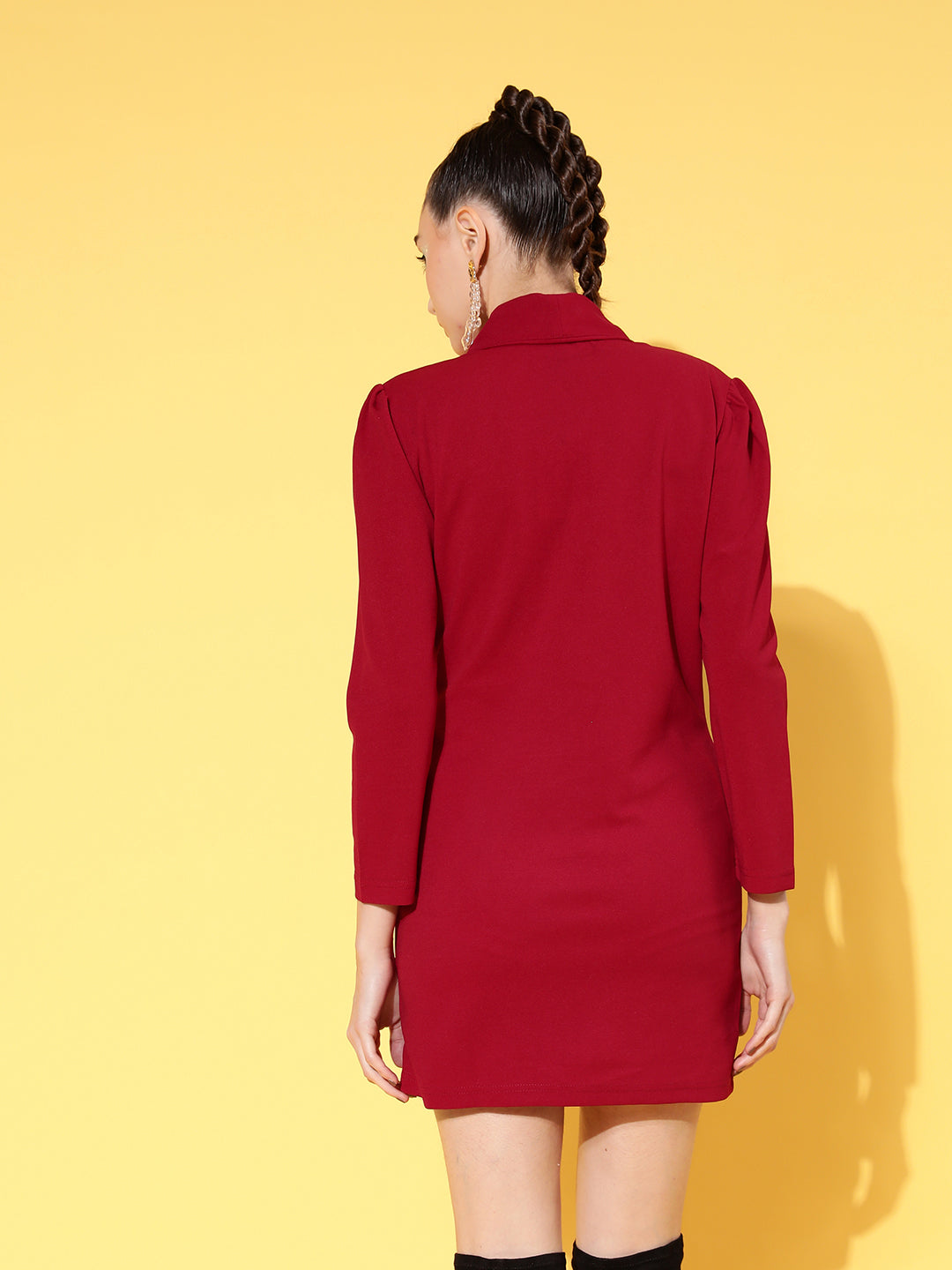 Women's Red Cotton Double Breasted Blazer Dress - Lyush