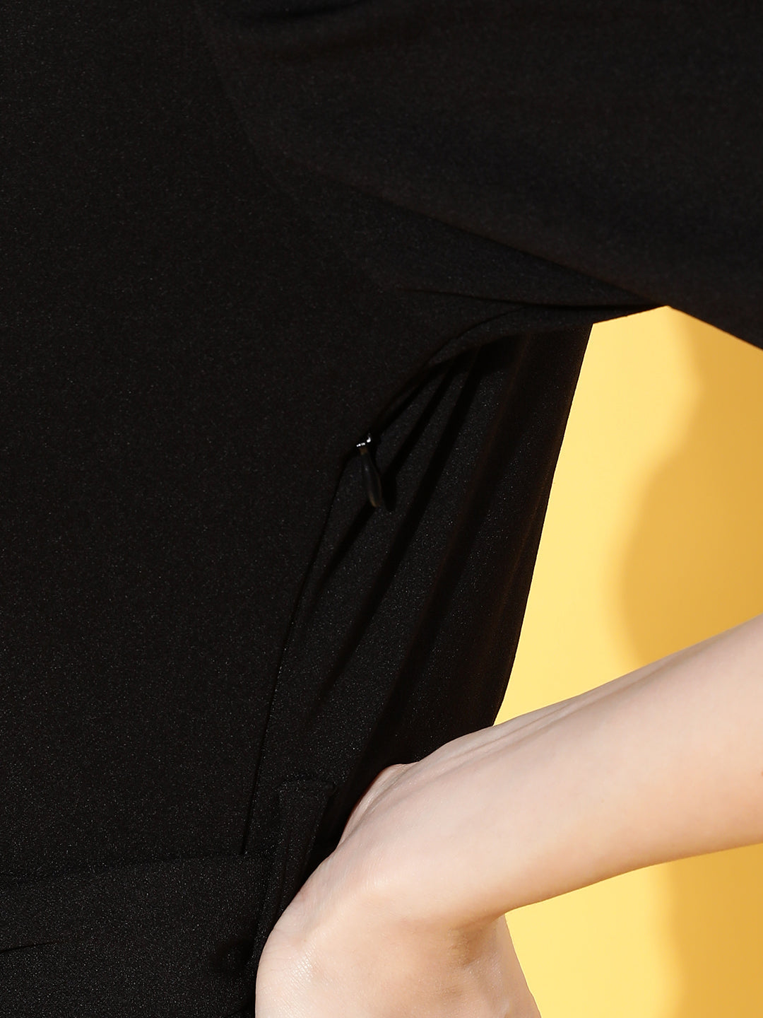 Women's Black Cotton Wrap Midi Bodycon Dress - Lyush