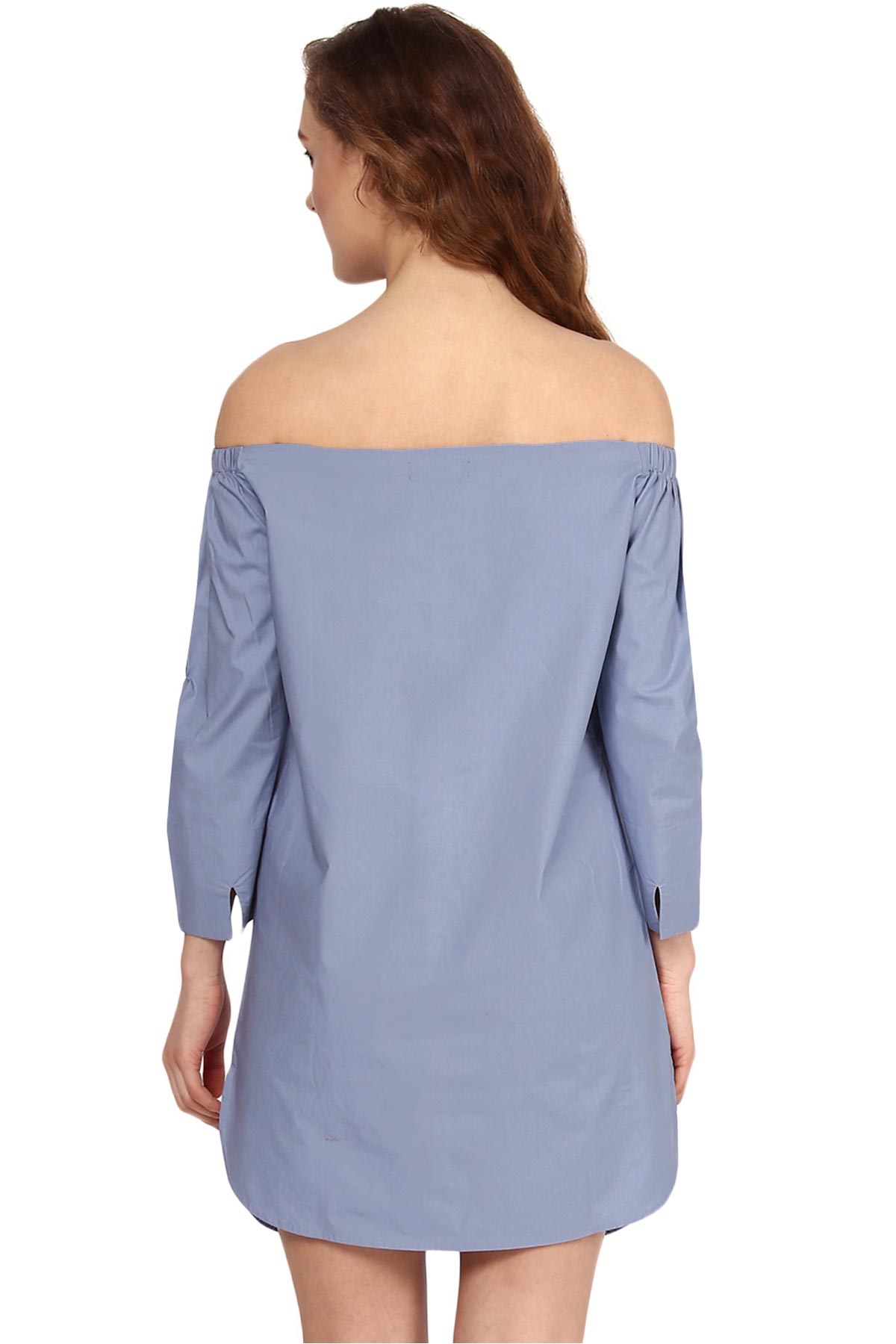 Women's Blue Patch Off Shoulder Dress - SASSAFRAS