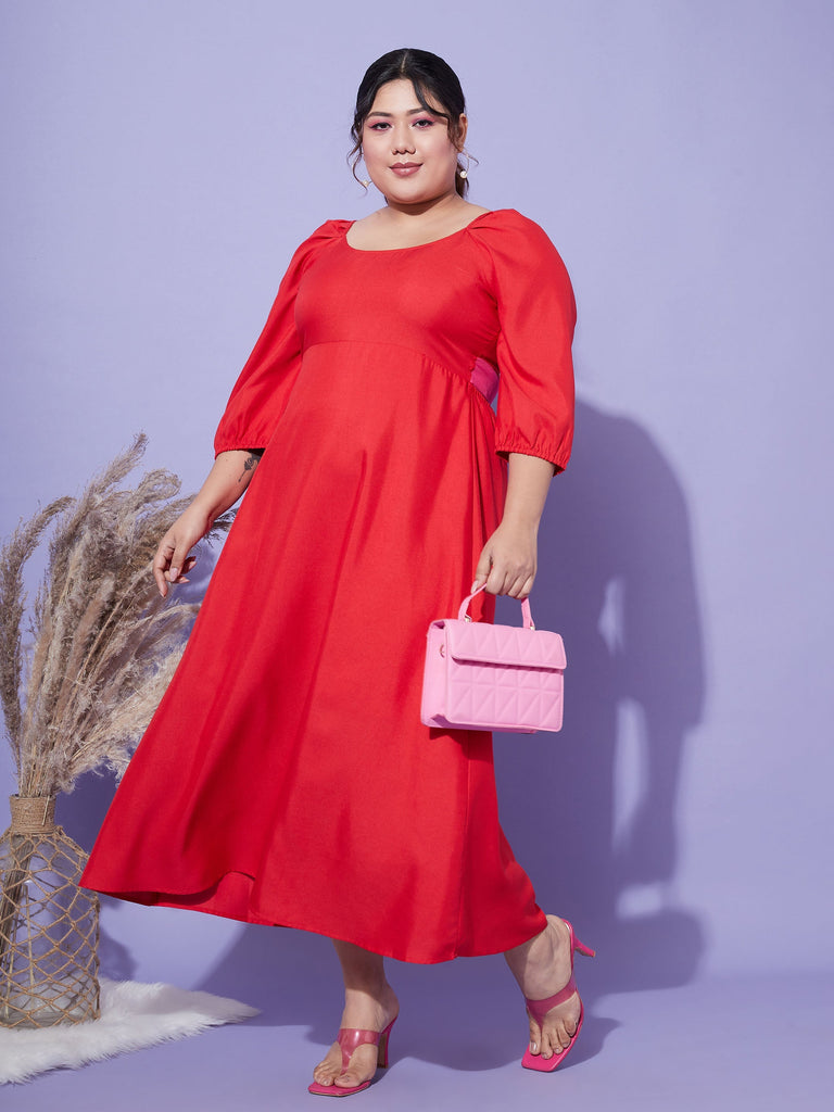 Women's Red Back Tie-Up Midi Dress