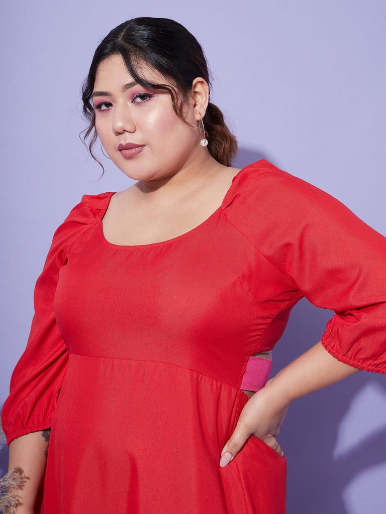 Women's Red Back Tie-Up Midi Dress