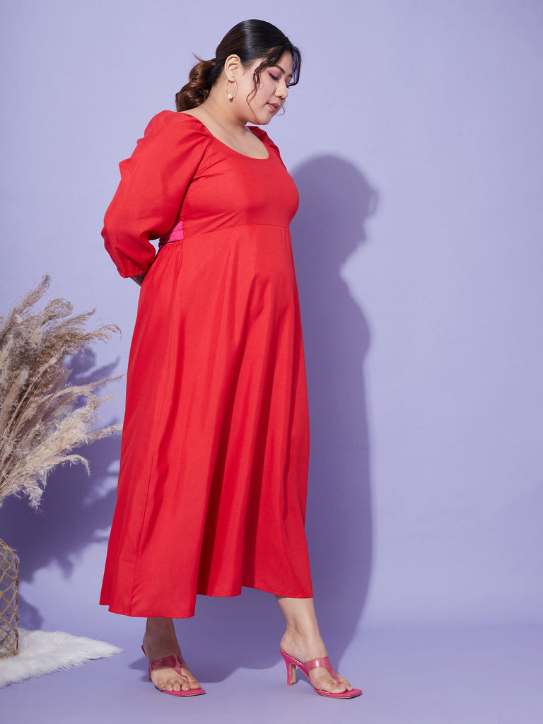 Women's Red Back Tie-Up Midi Dress