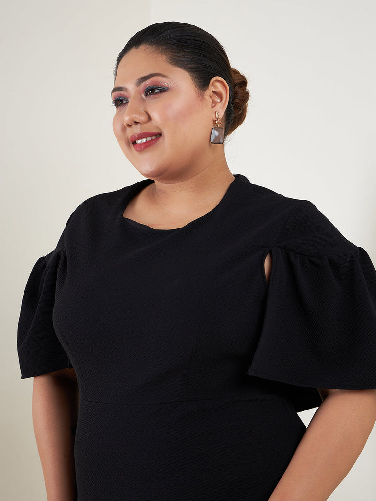 Women's Black Cape Sleeves Bodycon Midi Dress